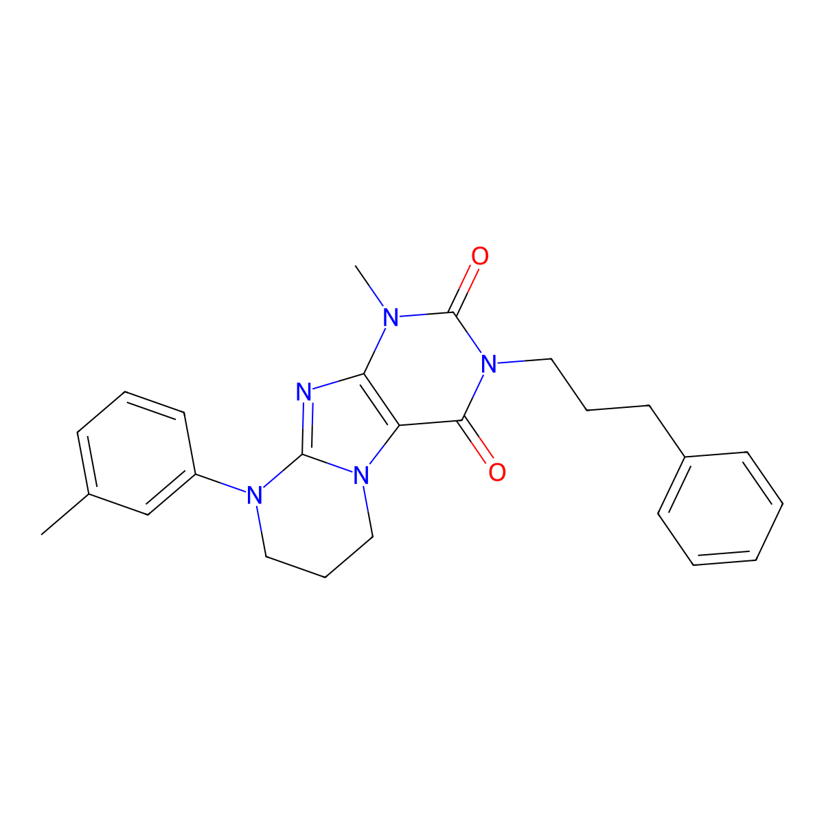 1-methyl-9-(3-methylphenyl)-3-(3-phenylpropyl)-1H,2H,3H,4H,6H,7H,8H,9H-pyrimido[1,2-g]purine-2,4-dione molecular structure, CAS 842959-12-0