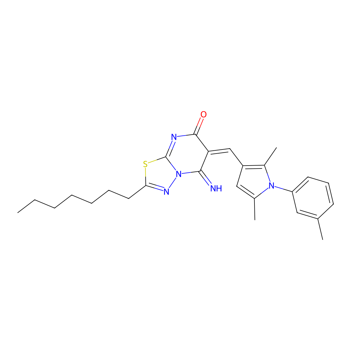 6-[[2,5-Dimethyl-1-(3-methylphenyl)-1H-pyrrol-3-yl]methylene]-2-heptyl-5,6-dihydro-5-imino-7H-1,3,4-thiadiazolo[3,2-a]pyrimidin-7-one molecular structure, CAS 842959-25-5
