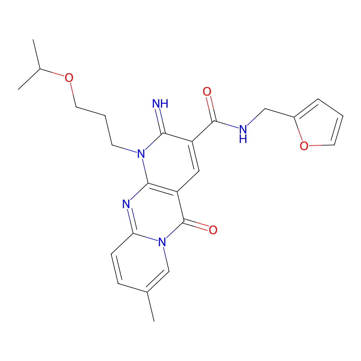 N~3~-(2-furylmethyl)-2-imino-1-(3-isopropoxypropyl)-8-methyl-5-oxo-1,5-dihydro-2H-dipyrido[1,2-a:2,3-d]pyrimidine-3-carboxamide molecular structure, CAS 842959-45-9
