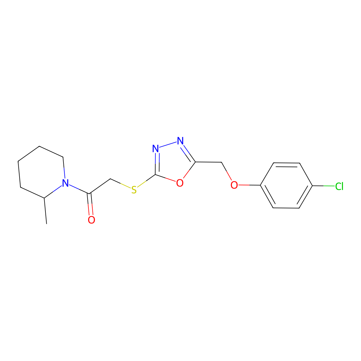 2-((5-((4-Chlorophenoxy)methyl)-1,3,4-oxadiazol-2-yl)thio)-1-(2-methylpiperidin-1-yl)ethanone molecular structure, CAS 842959-74-4