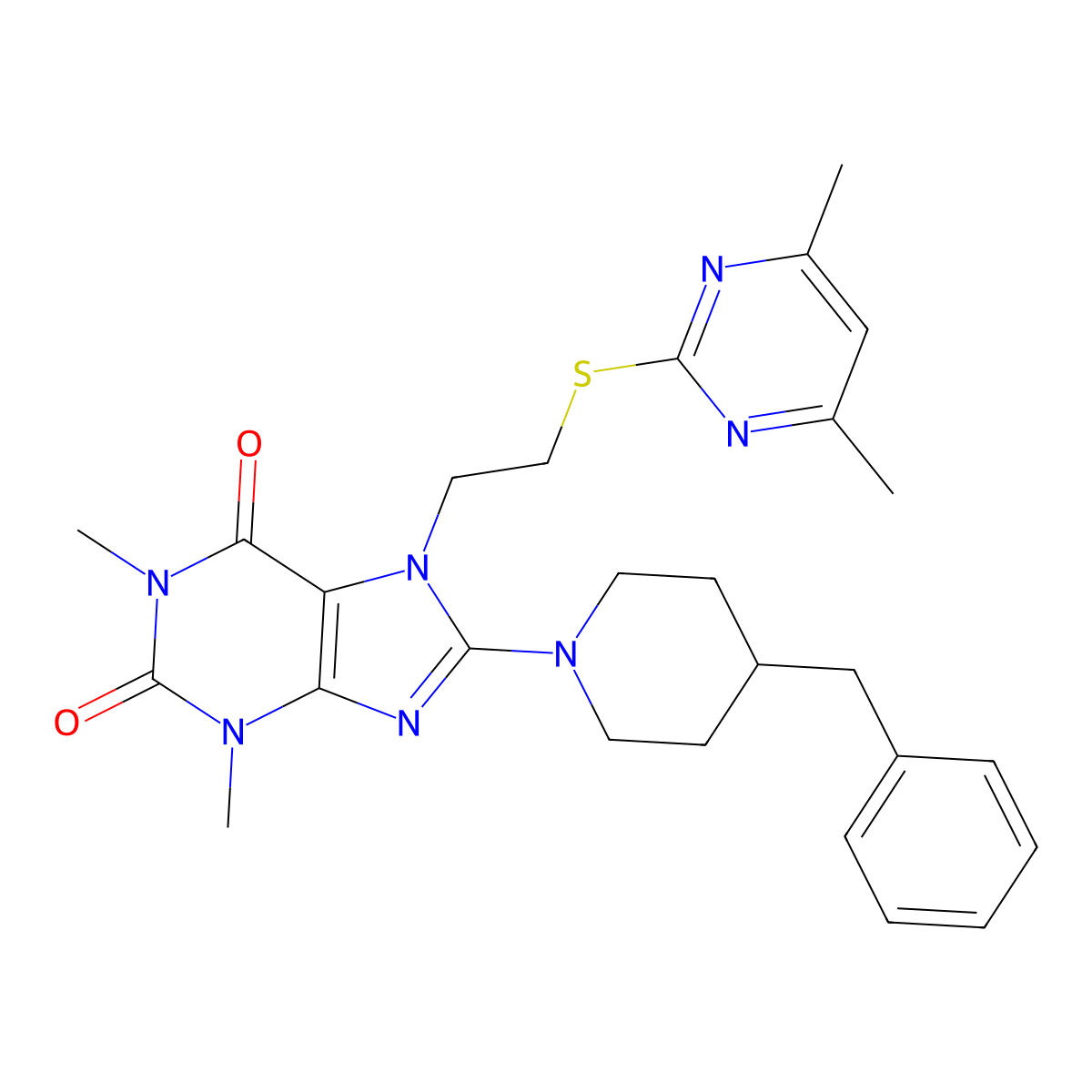 8-(4-benzylpiperidin-1-yl)-7-(2-((4,6-dimethylpyrimidin-2-yl)thio)ethyl)-1,3-dimethyl-1H-purine-2,6(3H,7H)-dione molecular structure, CAS 842960-04-7