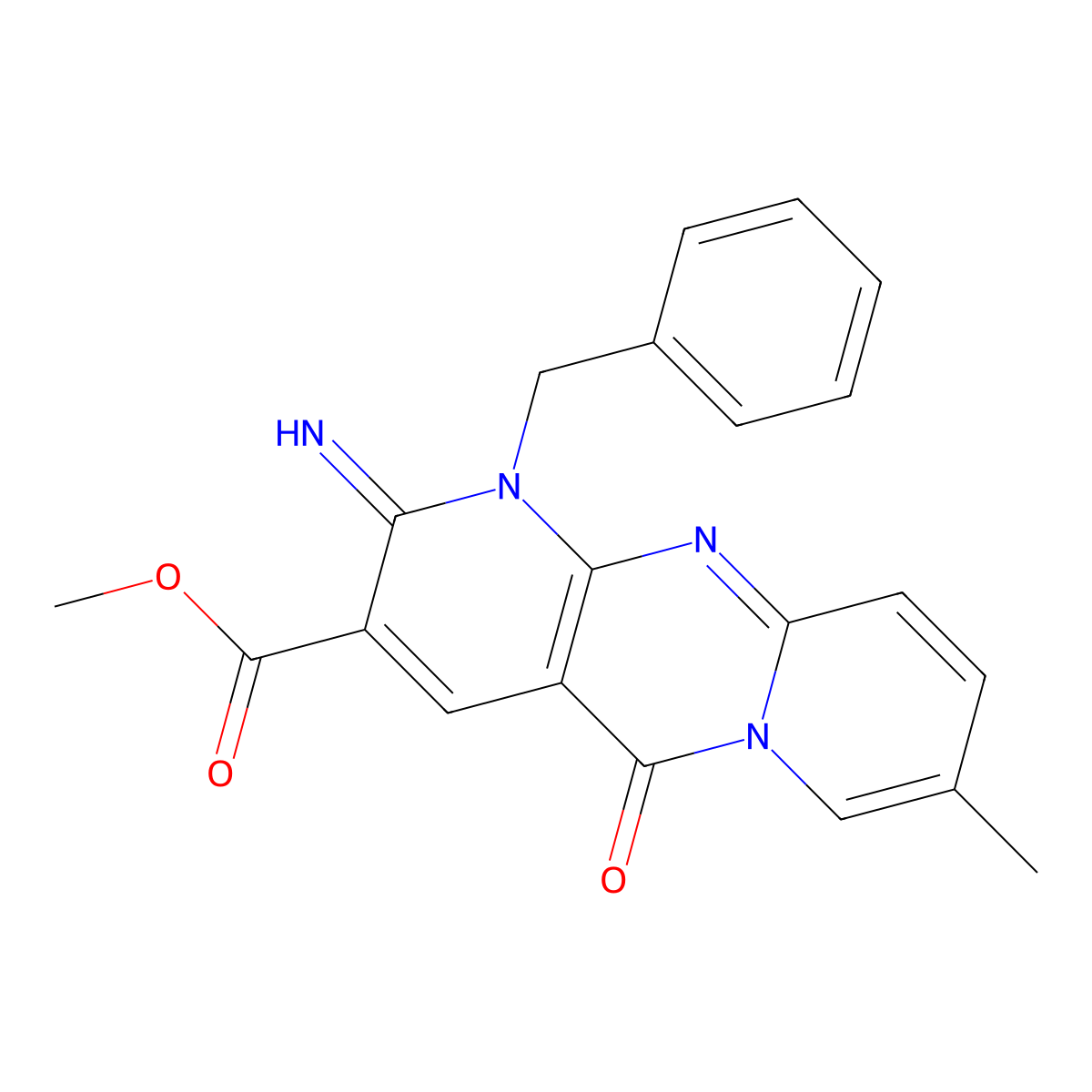 Methyl 7-benzyl-6-imino-13-methyl-2-oxo-1,7,9-triazatricyclo[8.4.0.0^{3,8}]tetradeca-3(8),4,9,11,13-pentaene-5-carboxylate molecular structure, CAS 842961-65-3
