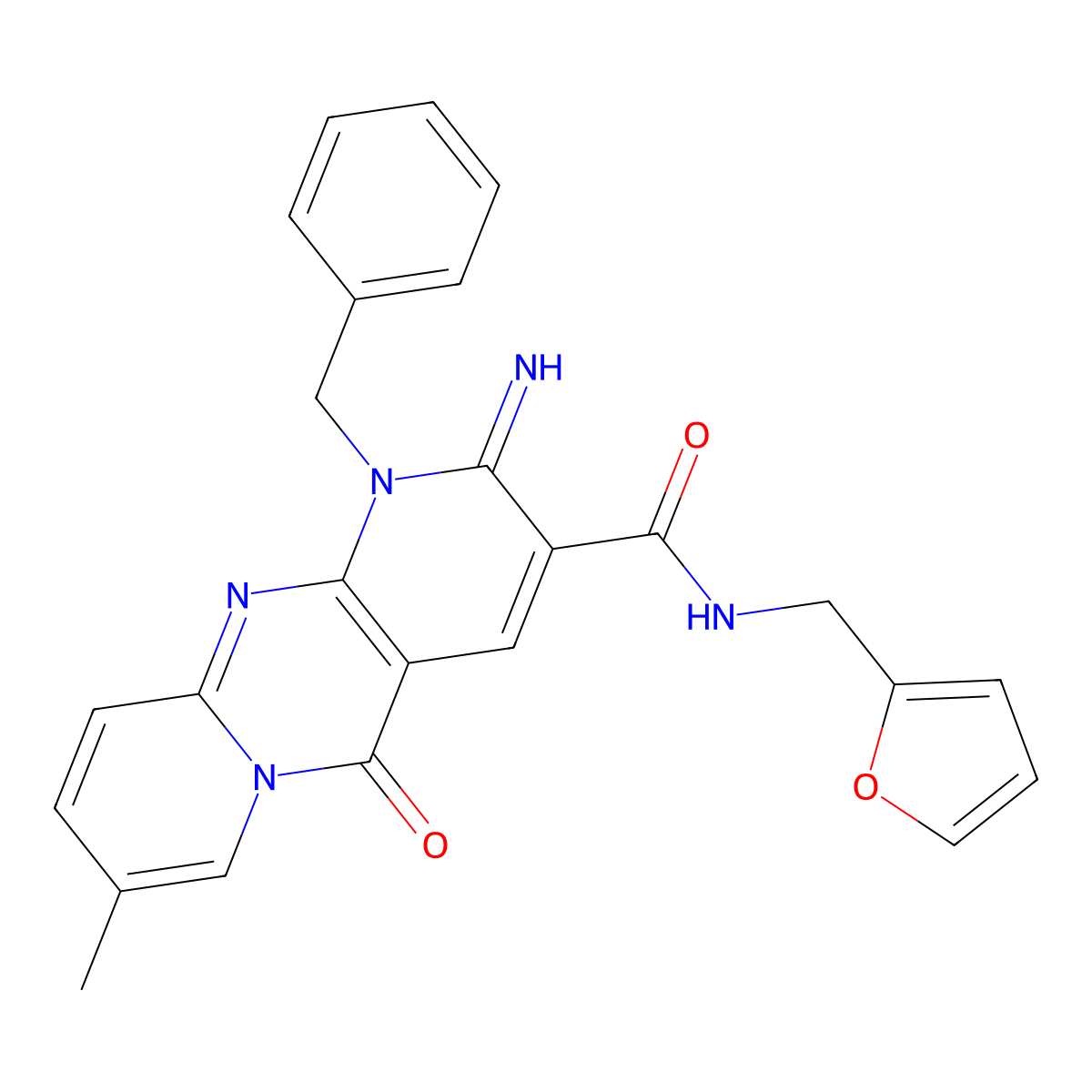 1-benzyl-N-(furan-2-ylmethyl)-2-imino-8-methyl-5-oxo-1,5-dihydro-2H-dipyrido[1,2-a:2',3'-d]pyrimidine-3-carboxamide molecular structure, CAS 842961-70-0