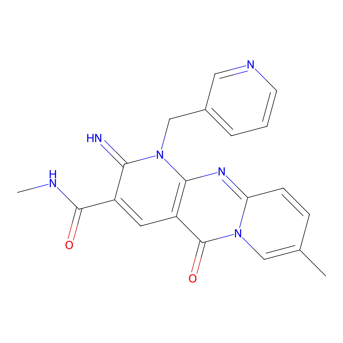 2-imino-N,8-dimethyl-5-oxo-1-(pyridin-3-ylmethyl)-1,5-dihydro-2H-dipyrido[1,2-a:2',3'-d]pyrimidine-3-carboxamide molecular structure, CAS 842961-89-1
