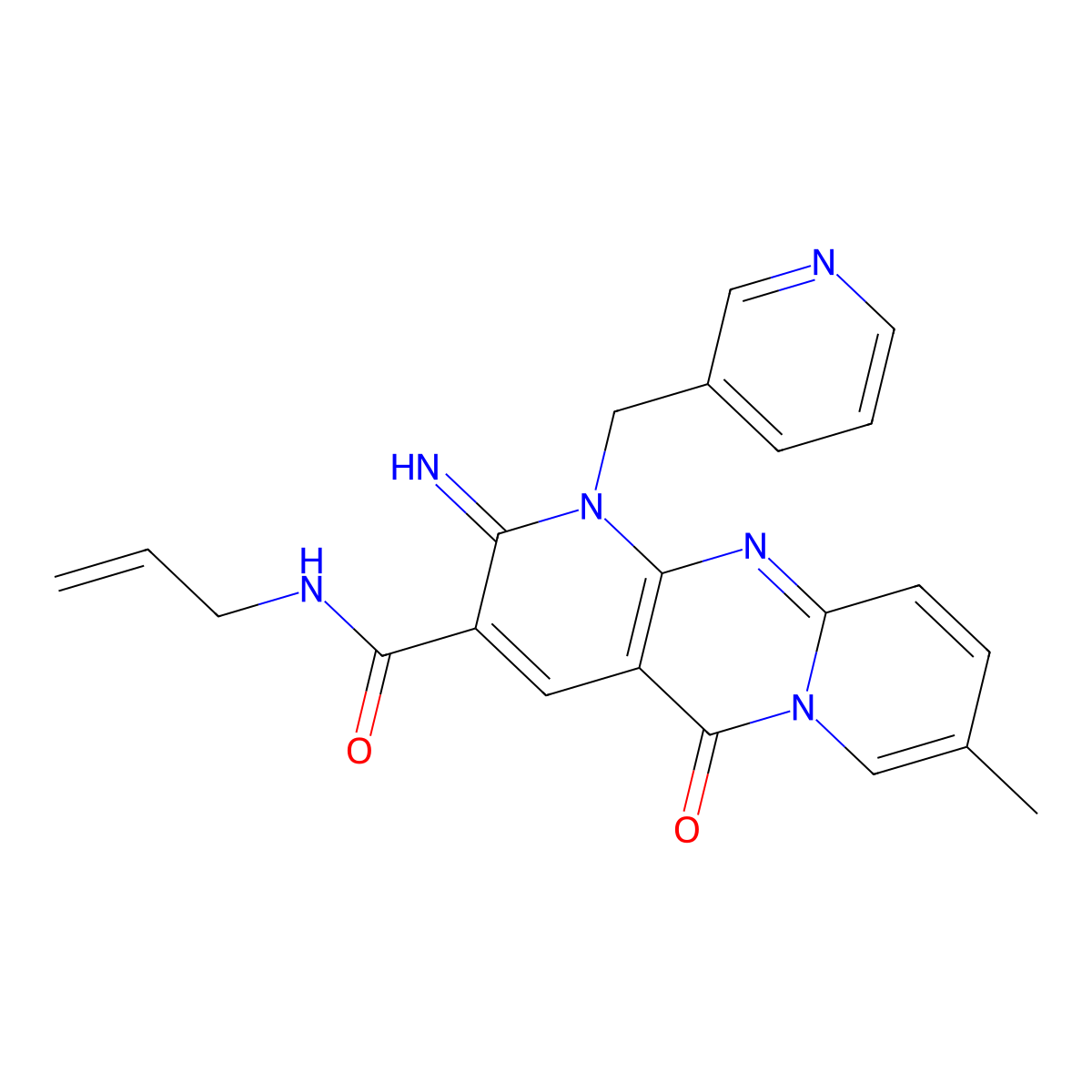 6-imino-13-methyl-2-oxo-N-(prop-2-en-1-yl)-7-[(pyridin-3-yl)methyl]-1,7,9-triazatricyclo[8.4.0.0^{3,8}]tetradeca-3(8),4,9,11,13-pentaene-5-carboxamide molecular structure, CAS 842961-98-2