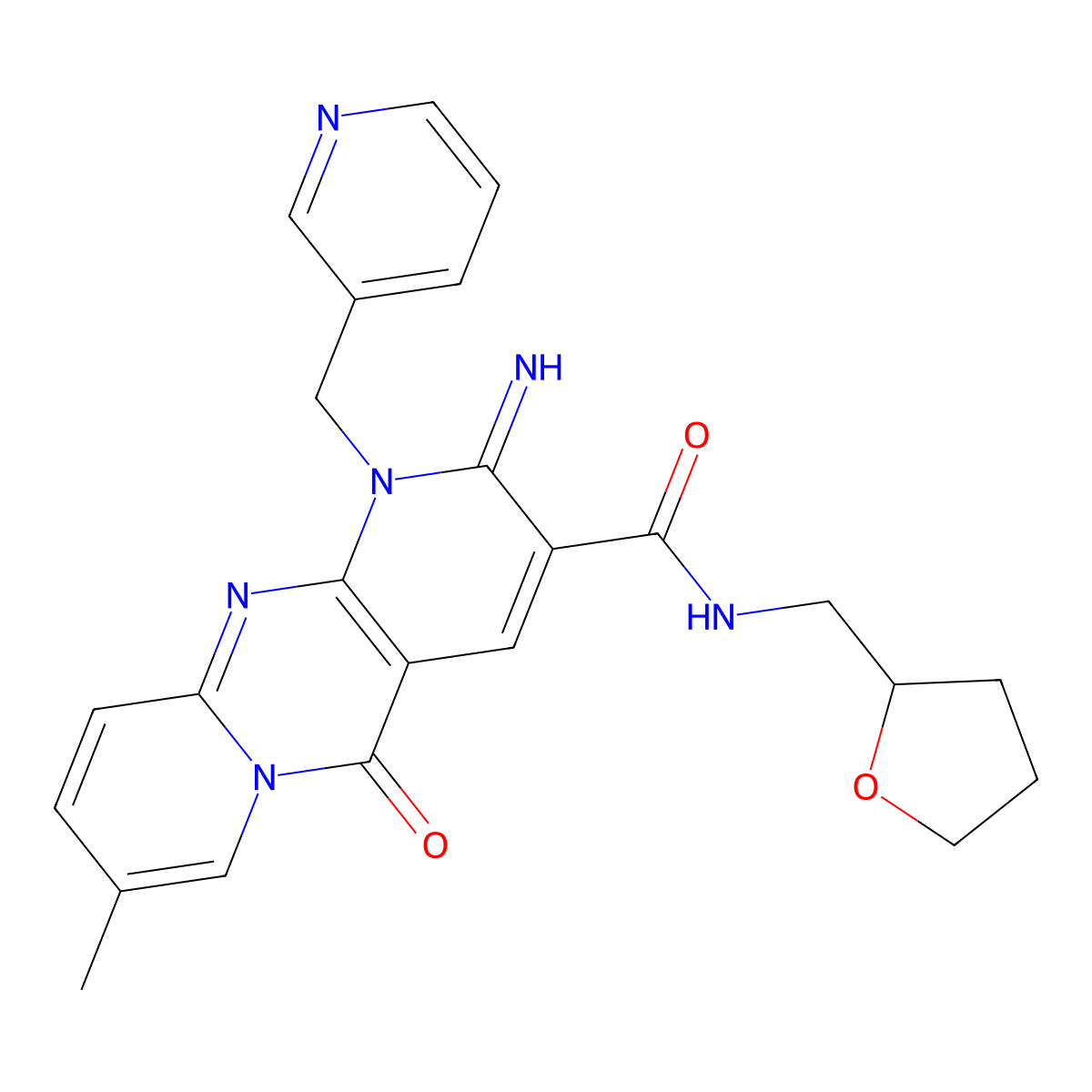 6-imino-13-methyl-2-oxo-N-[(oxolan-2-yl)methyl]-7-[(pyridin-3-yl)methyl]-1,7,9-triazatricyclo[8.4.0.0^{3,8}]tetradeca-3(8),4,9,11,13-pentaene-5-carboxamide molecular structure, CAS 842962-07-6
