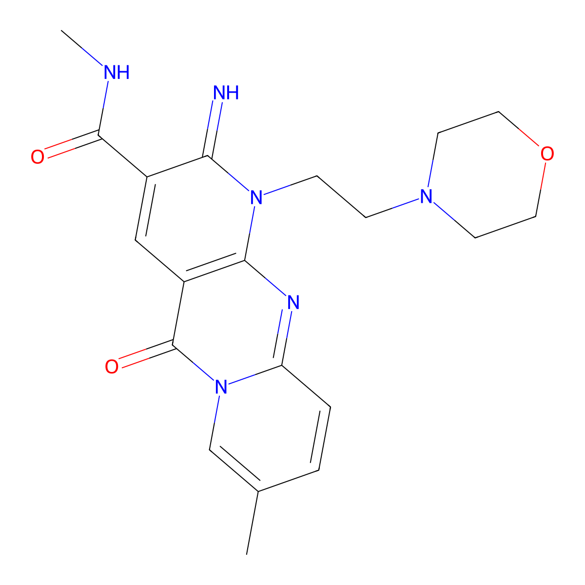 2-imino-N,8-dimethyl-1-[2-(morpholin-4-yl)ethyl]-5-oxo-1,5-dihydro-2H-dipyrido[1,2-a:2',3'-d]pyrimidine-3-carboxamide molecular structure, CAS 842962-26-9