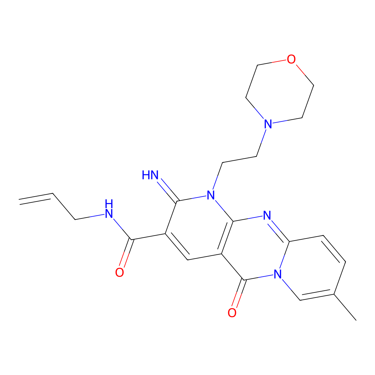 6-imino-13-methyl-7-[2-(morpholin-4-yl)ethyl]-2-oxo-N-(prop-2-en-1-yl)-1,7,9-triazatricyclo[8.4.0.0^{3,8}]tetradeca-3(8),4,9,11,13-pentaene-5-carboxamide molecular structure, CAS 842962-36-1