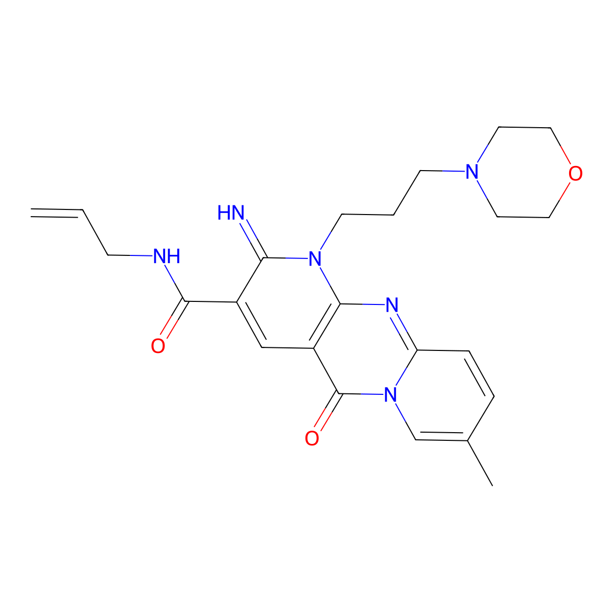 6-imino-13-methyl-7-[3-(morpholin-4-yl)propyl]-2-oxo-N-(prop-2-en-1-yl)-1,7,9-triazatricyclo[8.4.0.0^{3,8}]tetradeca-3(8),4,9,11,13-pentaene-5-carboxamide molecular structure, CAS 842962-56-5