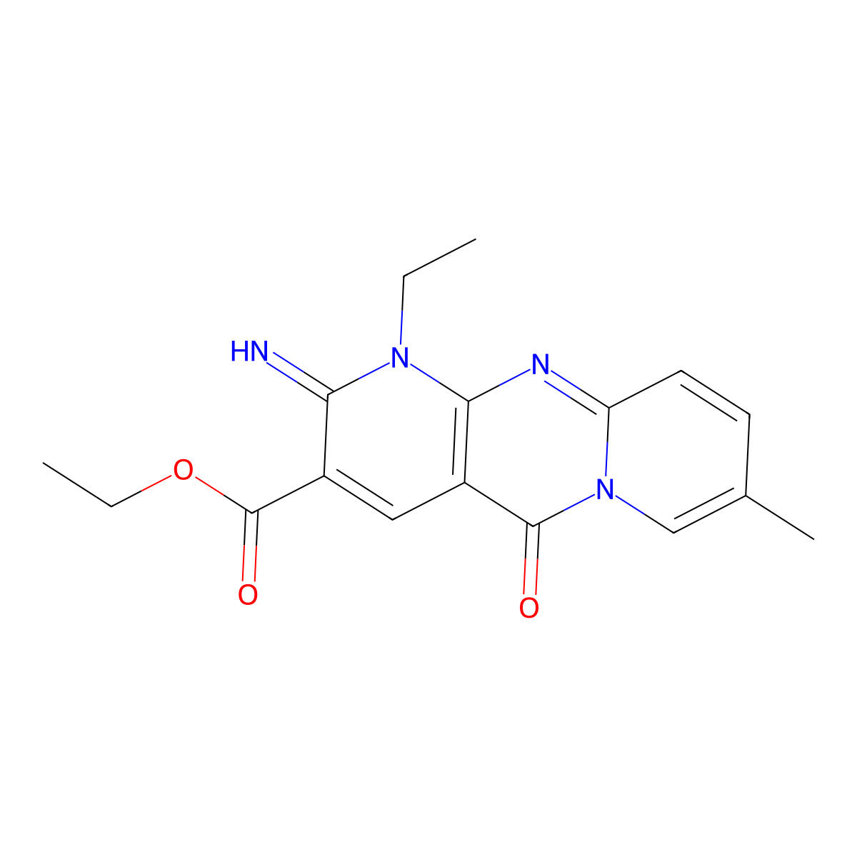 Ethyl 7-ethyl-6-imino-13-methyl-2-oxo-1,7,9-triazatricyclo[8.4.0.0^{3,8}]tetradeca-3(8),4,9,11,13-pentaene-5-carboxylate molecular structure, CAS 842962-66-7