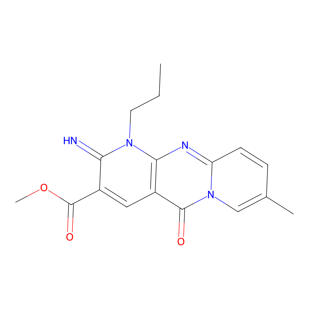 Methyl 6-imino-13-methyl-2-oxo-7-propyl-1,7,9-triazatricyclo[8.4.0.0^{3,8}]tetradeca-3(8),4,9,11,13-pentaene-5-carboxylate molecular structure, CAS 842962-76-9