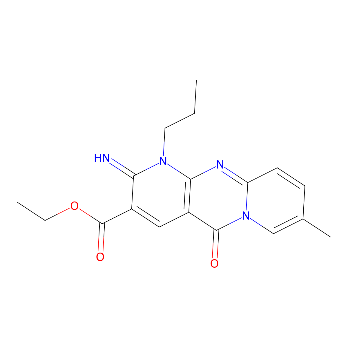 Ethyl 6-imino-13-methyl-2-oxo-7-propyl-1,7,9-triazatricyclo[8.4.0.0^{3,8}]tetradeca-3(8),4,9,11,13-pentaene-5-carboxylate molecular structure, CAS 842962-81-6