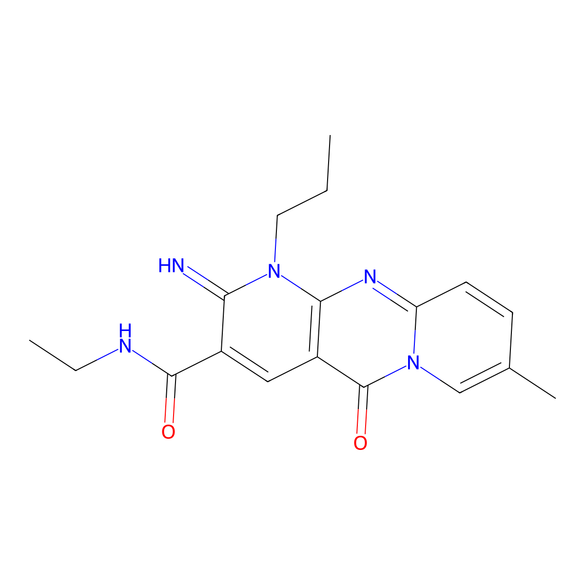 N-ethyl-6-imino-13-methyl-2-oxo-7-propyl-1,7,9-triazatricyclo[8.4.0.0^{3,8}]tetradeca-3(8),4,9,11,13-pentaene-5-carboxamide molecular structure, CAS 842962-86-1