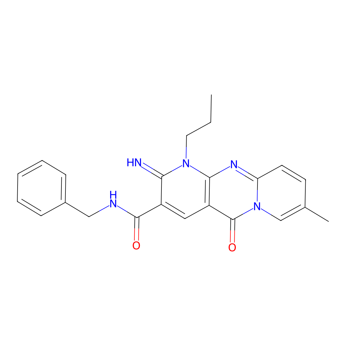N-benzyl-2-imino-8-methyl-5-oxo-1-propyl-1,5-dihydro-2H-dipyrido[1,2-a:2',3'-d]pyrimidine-3-carboxamide molecular structure, CAS 842963-06-8