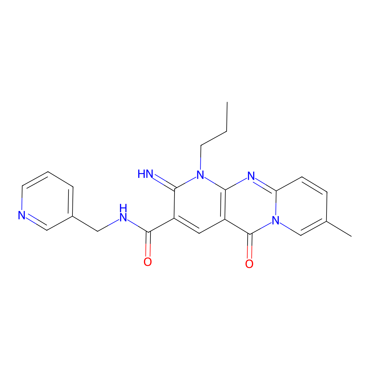 6-imino-13-methyl-2-oxo-7-propyl-N-[(pyridin-3-yl)methyl]-1,7,9-triazatricyclo[8.4.0.0^{3,8}]tetradeca-3(8),4,9,11,13-pentaene-5-carboxamide molecular structure, CAS 842963-11-5