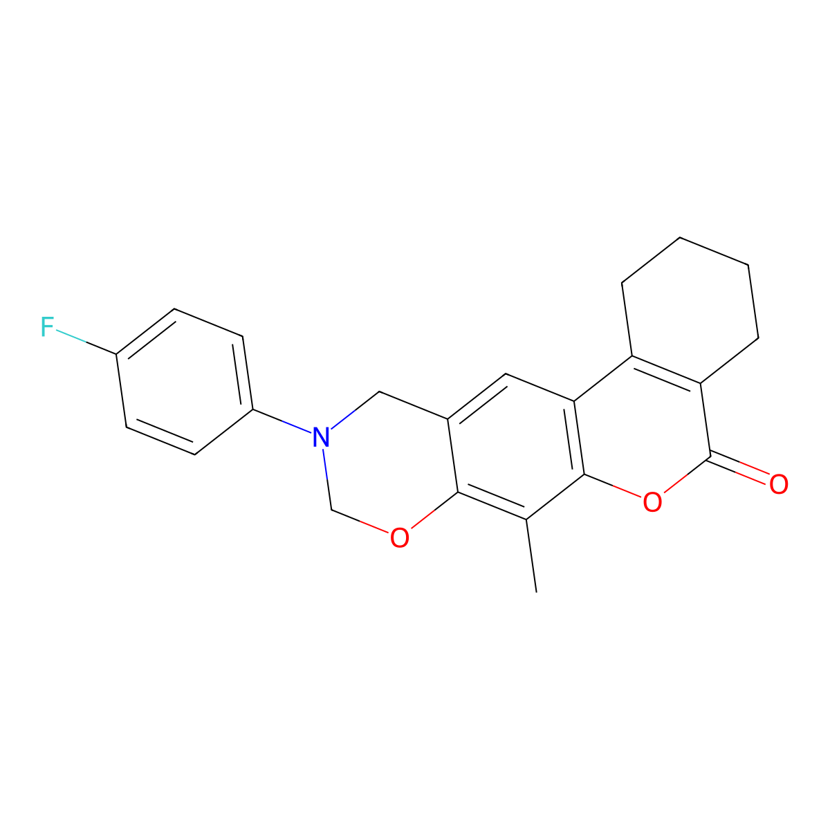 10-(4-fluorophenyl)-7-methyl-1,2,3,4,10,11-hexahydro-5H,9H-benzo[3,4]chromeno[6,7-e][1,3]oxazin-5-one molecular structure, CAS 842963-12-6