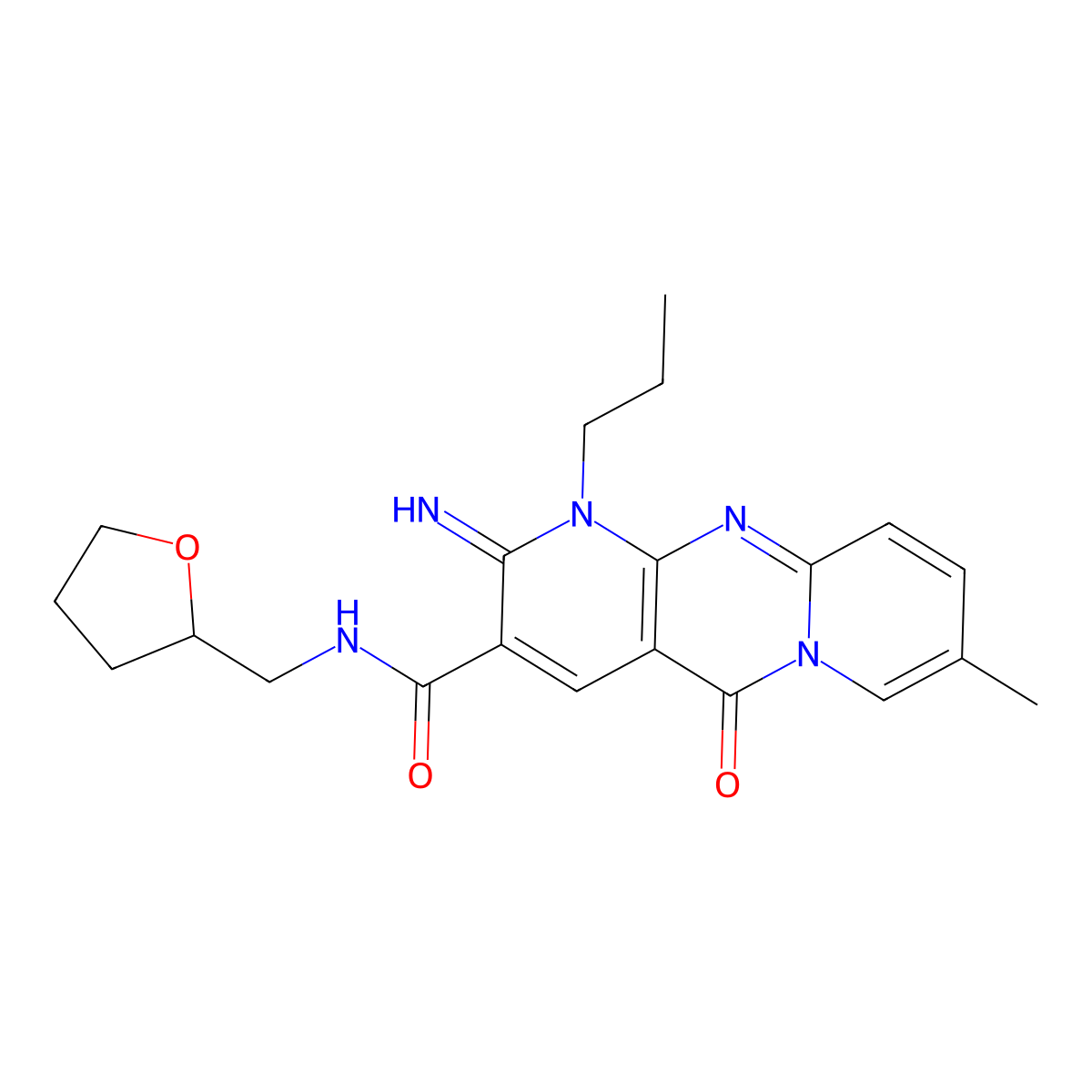 6-imino-13-methyl-2-oxo-N-[(oxolan-2-yl)methyl]-7-propyl-1,7,9-triazatricyclo[8.4.0.0^{3,8}]tetradeca-3(8),4,9,11,13-pentaene-5-carboxamide molecular structure, CAS 842963-16-0
