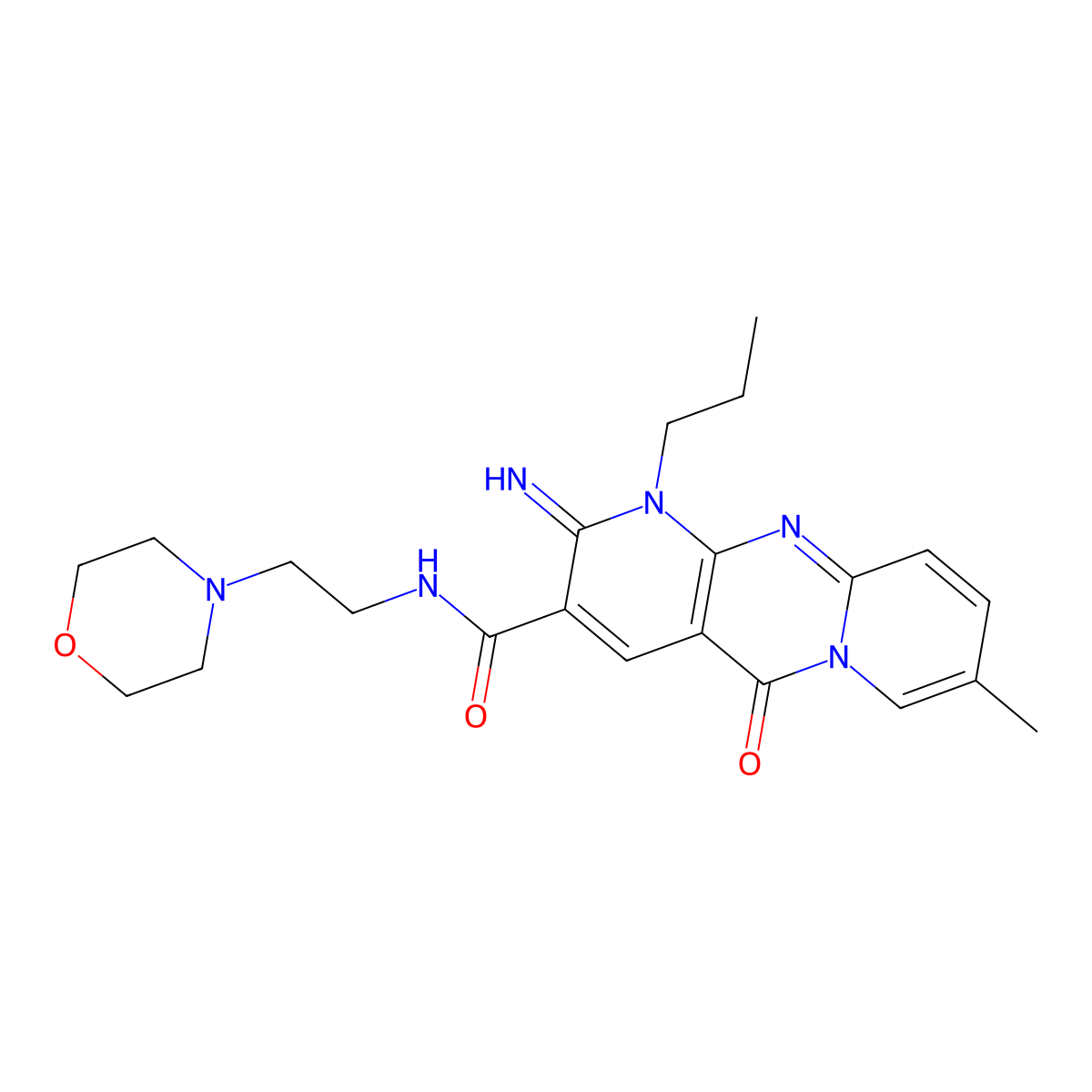 2-imino-8-methyl-N-[2-(morpholin-4-yl)ethyl]-5-oxo-1-propyl-1,5-dihydro-2H-dipyrido[1,2-a:2',3'-d]pyrimidine-3-carboxamide molecular structure, CAS 842963-21-7