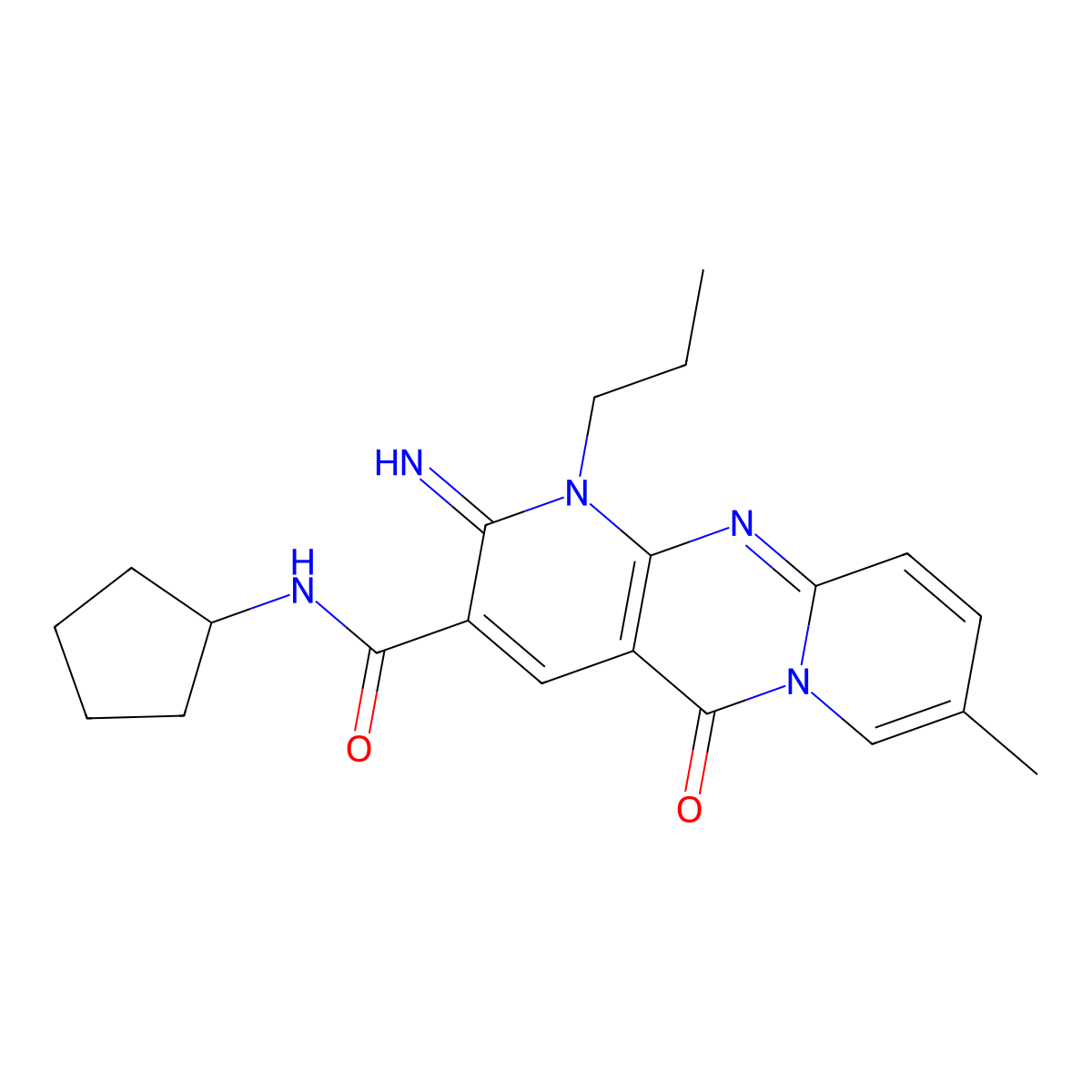 N-cyclopentyl-2-imino-8-methyl-5-oxo-1-propyl-1,5-dihydro-2H-dipyrido[1,2-a:2',3'-d]pyrimidine-3-carboxamide molecular structure, CAS 842963-26-2