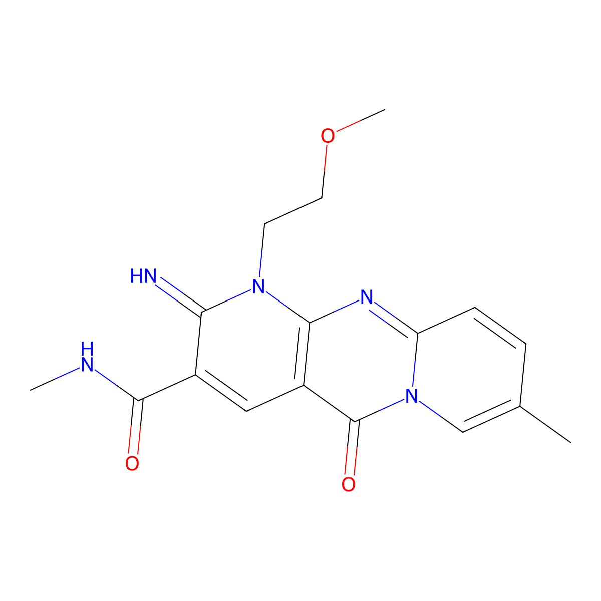 2-imino-1-(2-methoxyethyl)-N,8-dimethyl-5-oxo-1,5-dihydro-2H-dipyrido[1,2-a:2',3'-d]pyrimidine-3-carboxamide molecular structure, CAS 842963-31-9