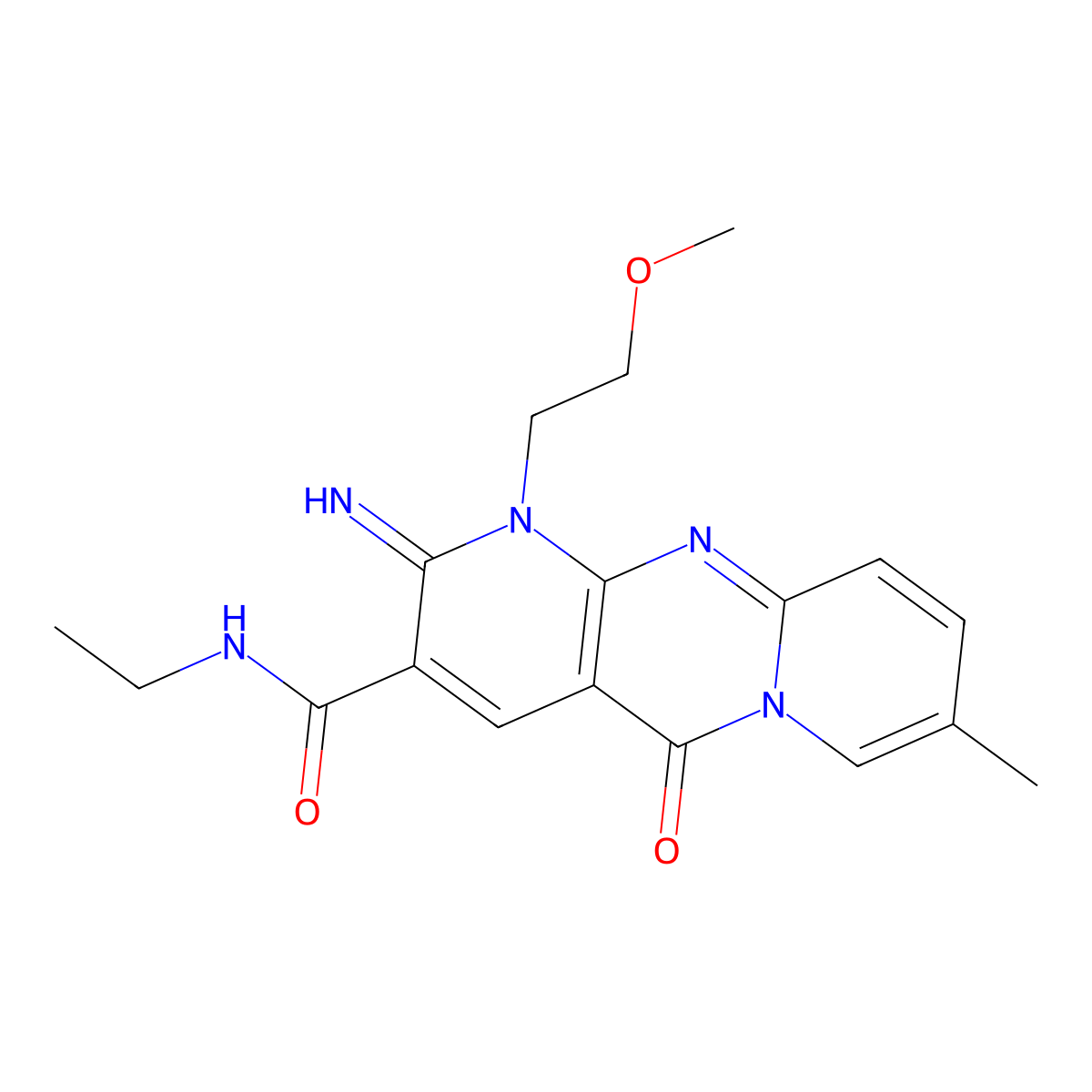 N-ethyl-6-imino-7-(2-methoxyethyl)-13-methyl-2-oxo-1,7,9-triazatricyclo[8.4.0.0^{3,8}]tetradeca-3(8),4,9,11,13-pentaene-5-carboxamide molecular structure, CAS 842963-36-4