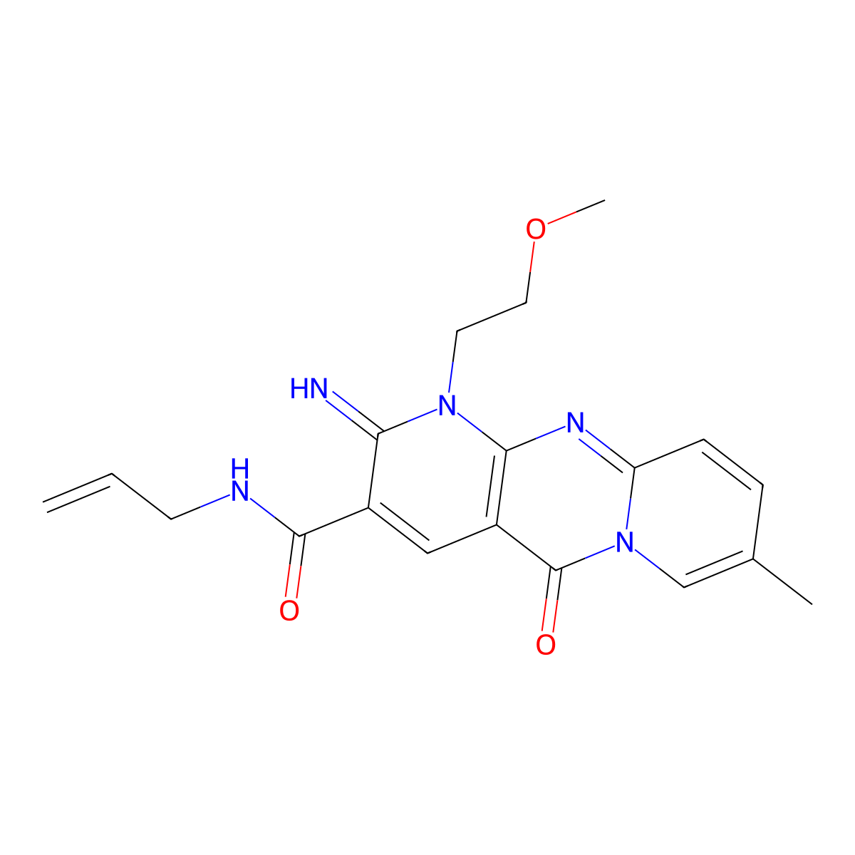 6-imino-7-(2-methoxyethyl)-13-methyl-2-oxo-N-prop-2-enyl-1,7,9-triazatricyclo[8.4.0.03,8]tetradeca-3(8),4,9,11,13-pentaene-5-carboxamide molecular structure, CAS 842963-41-1