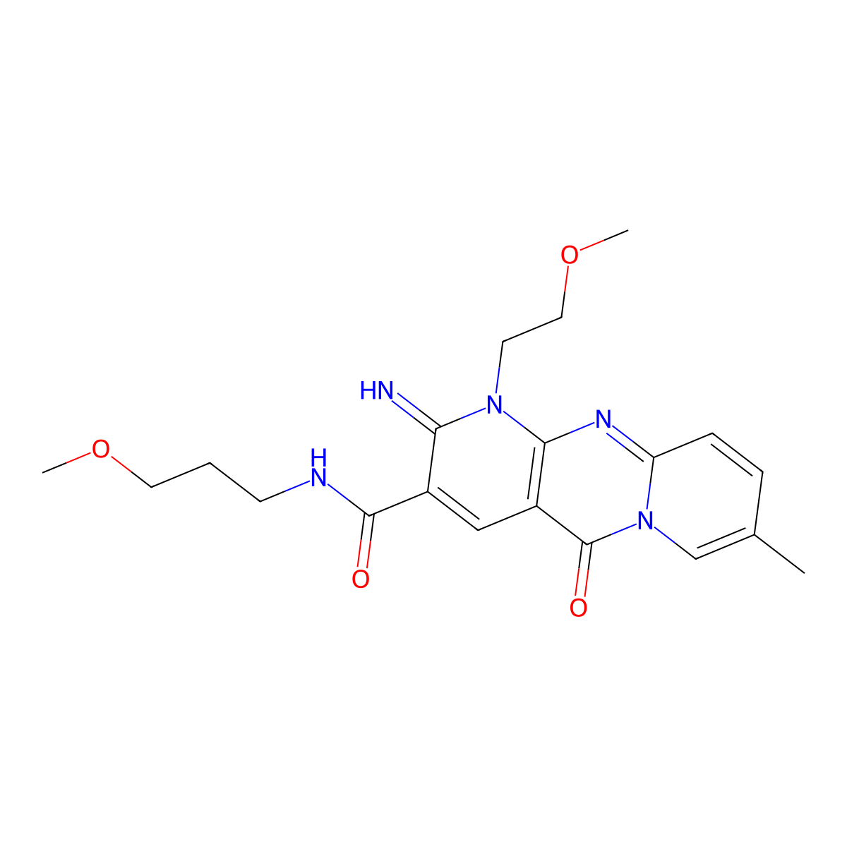 2-imino-1-(2-methoxyethyl)-N-(3-methoxypropyl)-8-methyl-5-oxo-1,5-dihydro-2H-dipyrido[1,2-a:2',3'-d]pyrimidine-3-carboxamide molecular structure, CAS 842963-46-6