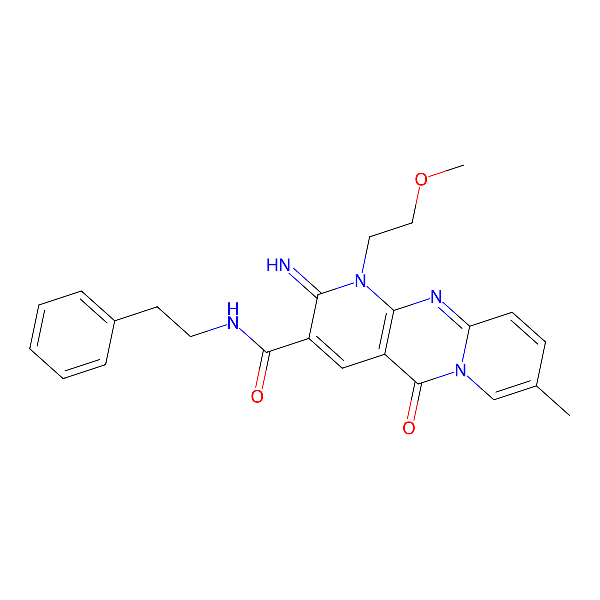 2-imino-1-(2-methoxyethyl)-8-methyl-5-oxo-N-(2-phenylethyl)-1,5-dihydro-2H-dipyrido[1,2-a:2',3'-d]pyrimidine-3-carboxamide molecular structure, CAS 842963-74-0