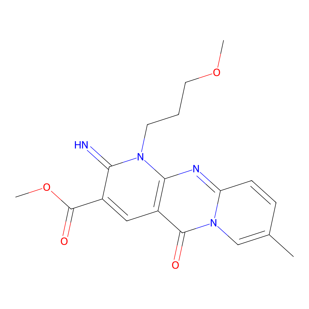 Methyl 6-imino-7-(3-methoxypropyl)-13-methyl-2-oxo-1,7,9-triazatricyclo[8.4.0.0^{3,8}]tetradeca-3(8),4,9,11,13-pentaene-5-carboxylate molecular structure, CAS 842963-86-4