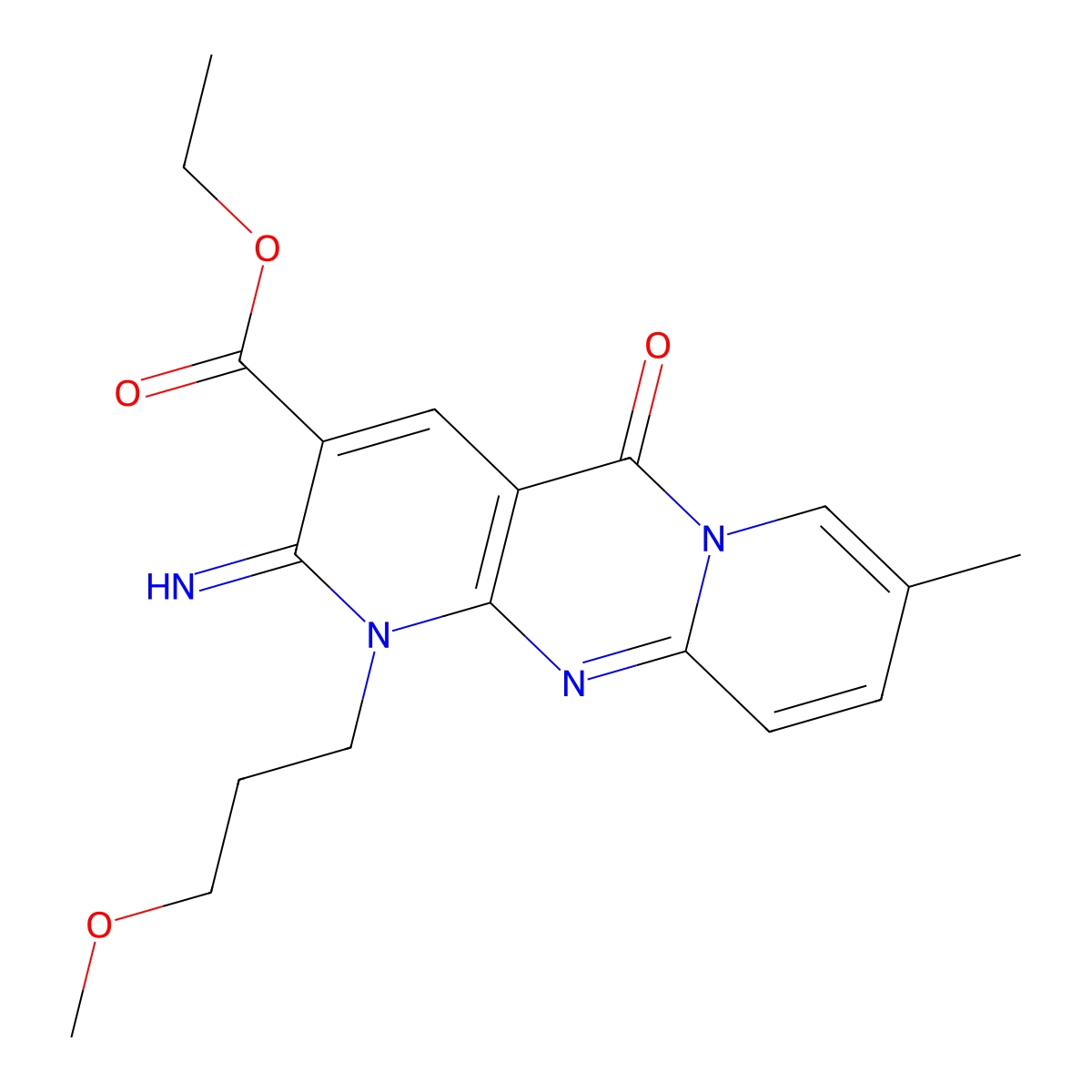 Ethyl 6-imino-7-(3-methoxypropyl)-13-methyl-2-oxo-1,7,9-triazatricyclo[8.4.0.0^{3,8}]tetradeca-3(8),4,9,11,13-pentaene-5-carboxylate molecular structure, CAS 842963-91-1