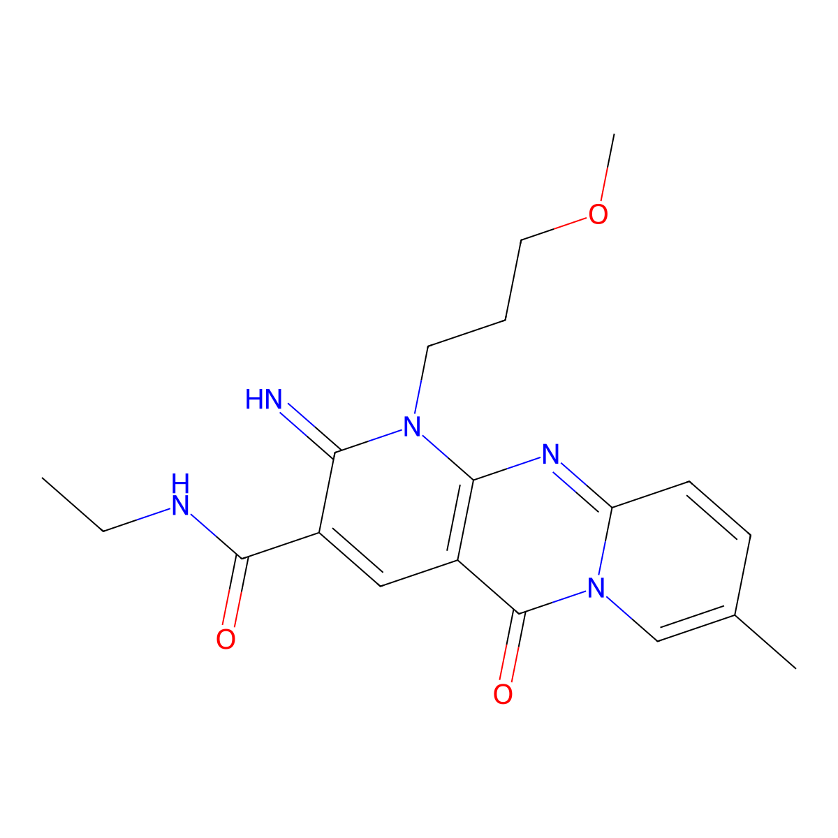 N-ethyl-6-imino-7-(3-methoxypropyl)-13-methyl-2-oxo-1,7,9-triazatricyclo[8.4.0.0^{3,8}]tetradeca-3(8),4,9,11,13-pentaene-5-carboxamide molecular structure, CAS 842964-01-6