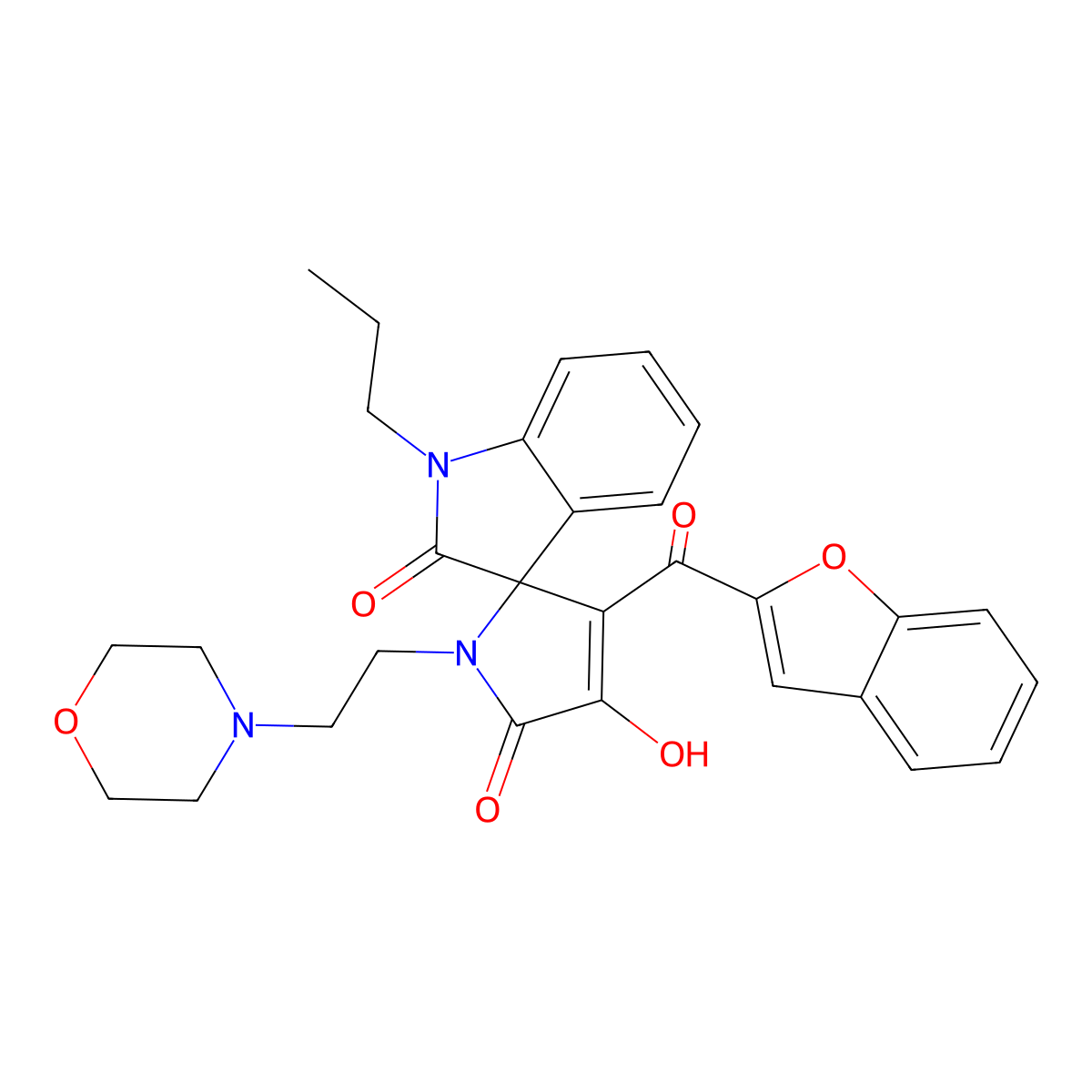 3'-(1-benzofuran-2-ylcarbonyl)-4'-hydroxy-1'-[2-(morpholin-4-yl)ethyl]-1-propylspiro[indole-3,2'-pyrrole]-2,5'(1H,1'H)-dione molecular structure, CAS 842964-02-7