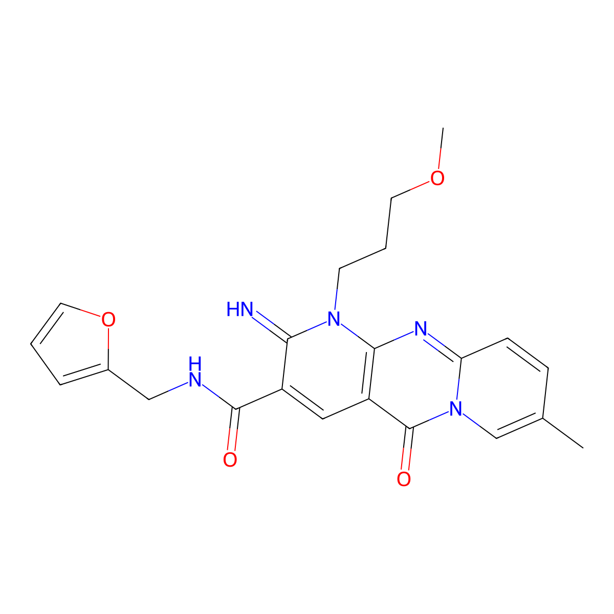 N-[(furan-2-yl)methyl]-6-imino-7-(3-methoxypropyl)-13-methyl-2-oxo-1,7,9-triazatricyclo[8.4.0.0^{3,8}]tetradeca-3(8),4,9,11,13-pentaene-5-carboxamide molecular structure, CAS 842964-16-3