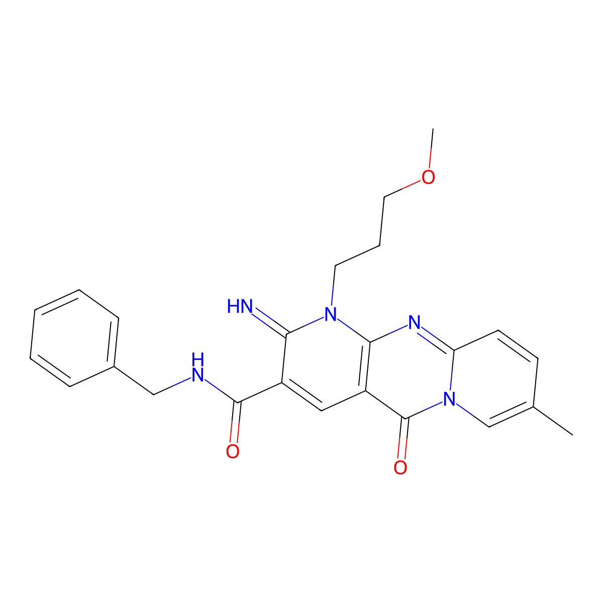 N-benzyl-6-imino-7-(3-methoxypropyl)-13-methyl-2-oxo-1,7,9-triazatricyclo[8.4.0.0^{3,8}]tetradeca-3(8),4,9,11,13-pentaene-5-carboxamide molecular structure, CAS 842964-21-0