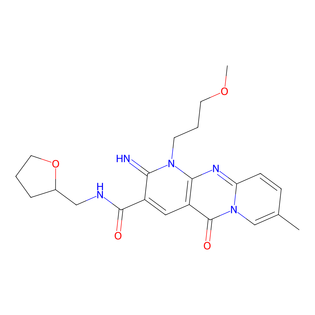 6-imino-7-(3-methoxypropyl)-13-methyl-2-oxo-N-[(oxolan-2-yl)methyl]-1,7,9-triazatricyclo[8.4.0.0^{3,8}]tetradeca-3(8),4,9,11,13-pentaene-5-carboxamide molecular structure, CAS 842964-31-2