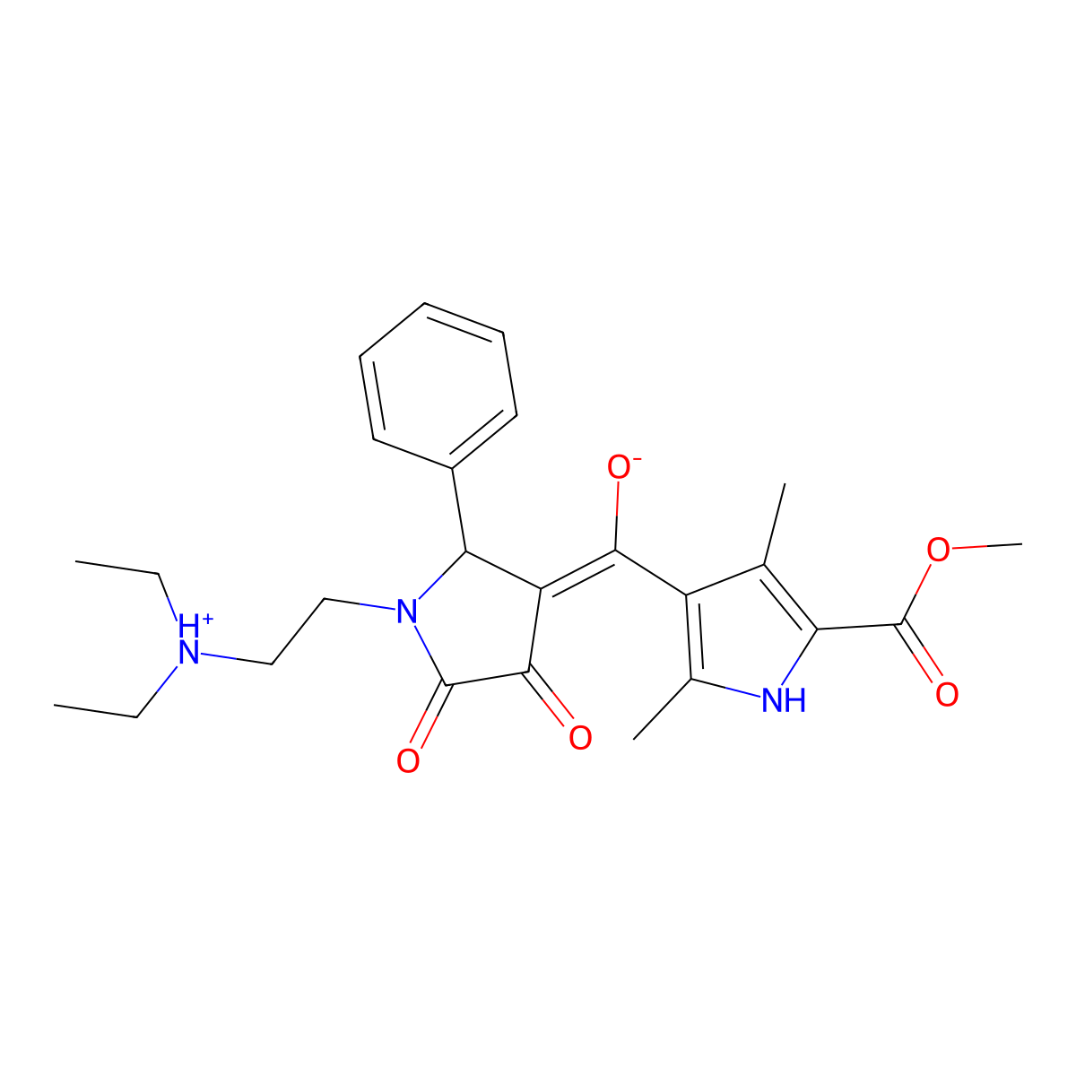 methyl 4-[[1-[2-(diethylamino)ethyl]-4,5-dioxo-2-phenylpyrrolidin-3-ylidene]-hydroxymethyl]-3,5-dimethyl-1H-pyrrole-2-carboxylate molecular structure, CAS 842964-34-5