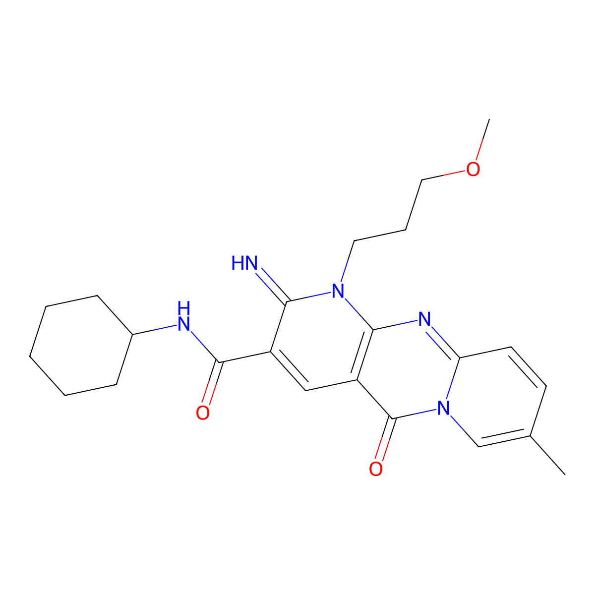 N-cyclohexyl-2-imino-1-(3-methoxypropyl)-8-methyl-5-oxo-1,5-dihydro-2H-dipyrido[1,2-a:2',3'-d]pyrimidine-3-carboxamide molecular structure, CAS 842964-46-9