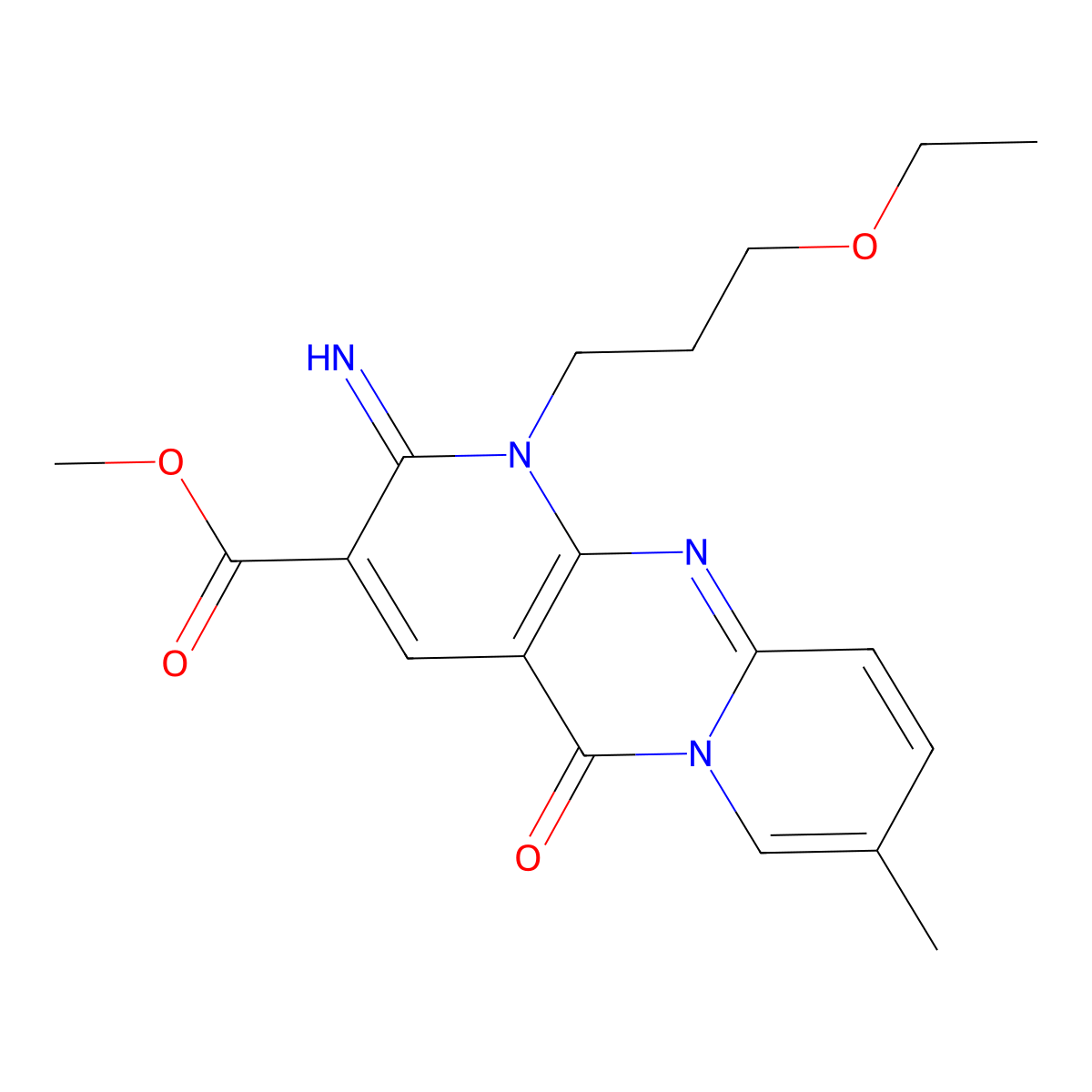 Methyl 7-(3-ethoxypropyl)-6-imino-13-methyl-2-oxo-1,7,9-triazatricyclo[8.4.0.0^{3,8}]tetradeca-3(8),4,9,11,13-pentaene-5-carboxylate molecular structure, CAS 842964-56-1