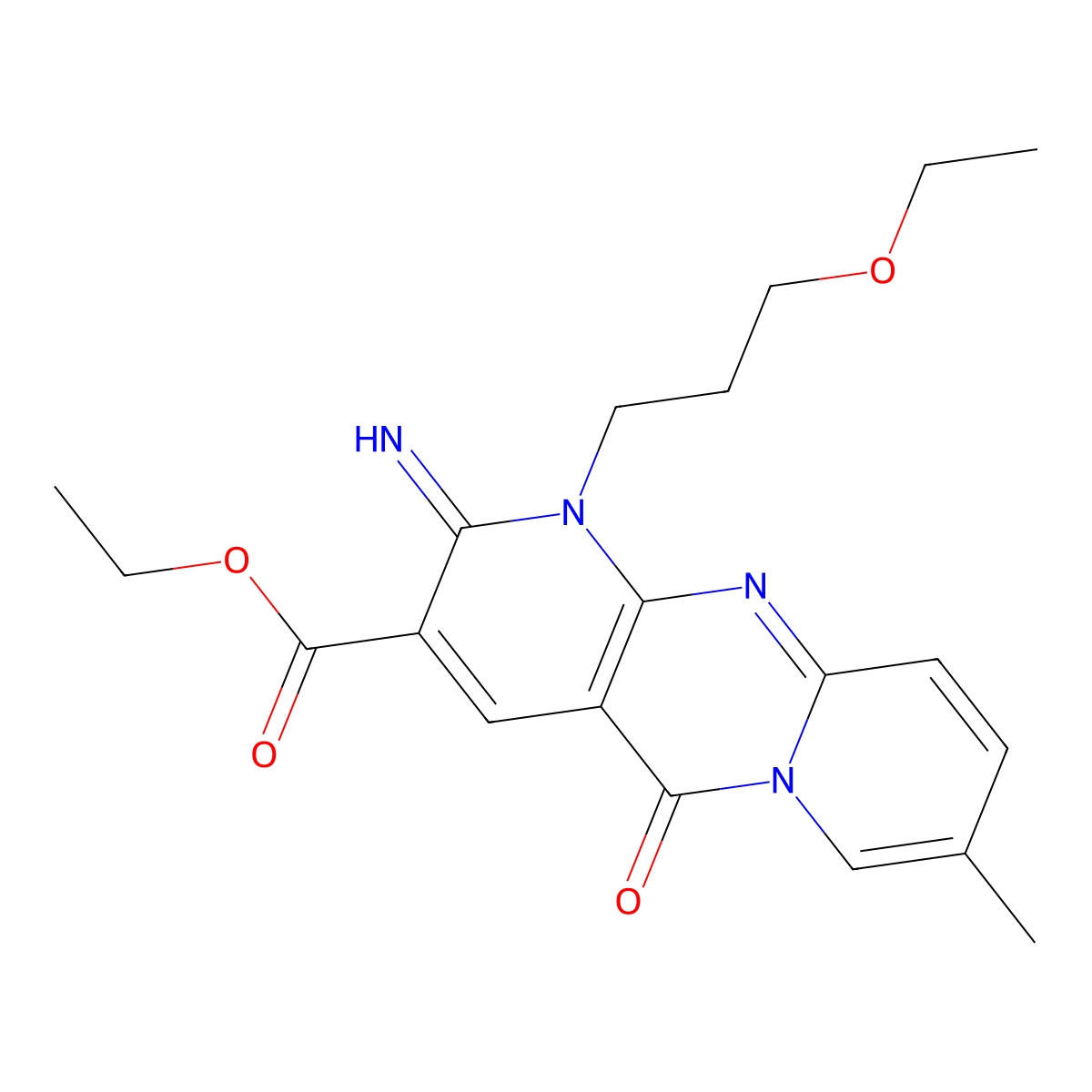 Ethyl 7-(3-ethoxypropyl)-6-imino-13-methyl-2-oxo-1,7,9-triazatricyclo[8.4.0.0^{3,8}]tetradeca-3(8),4,9,11,13-pentaene-5-carboxylate molecular structure, CAS 842964-61-8