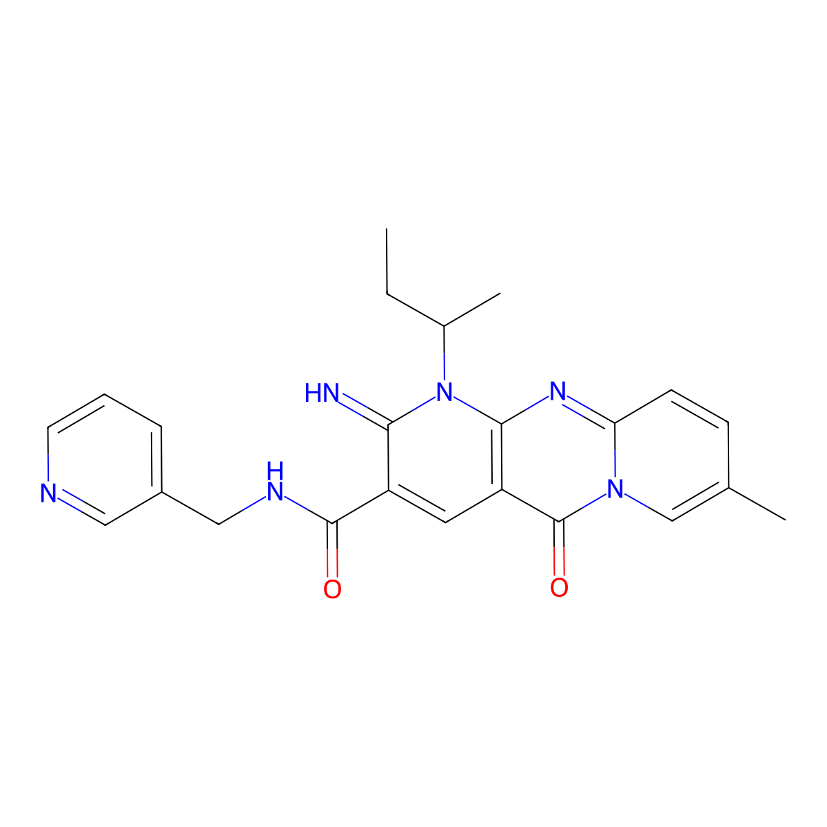 1-(butan-2-yl)-2-imino-8-methyl-5-oxo-N-(pyridin-3-ylmethyl)-1,5-dihydro-2H-dipyrido[1,2-a:2',3'-d]pyrimidine-3-carboxamide molecular structure, CAS 842964-93-6