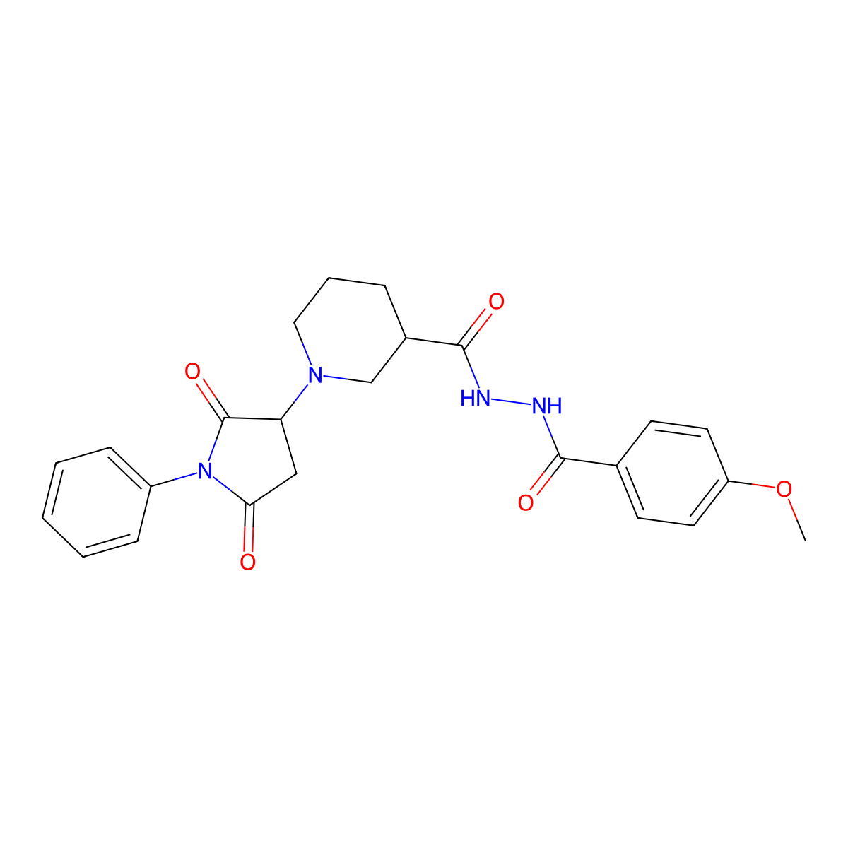 1-(2,5-dioxo-1-phenylpyrrolidin-3-yl)-N'-[(4-methoxyphenyl)carbonyl]piperidine-3-carbohydrazide molecular structure, CAS 842965-46-2