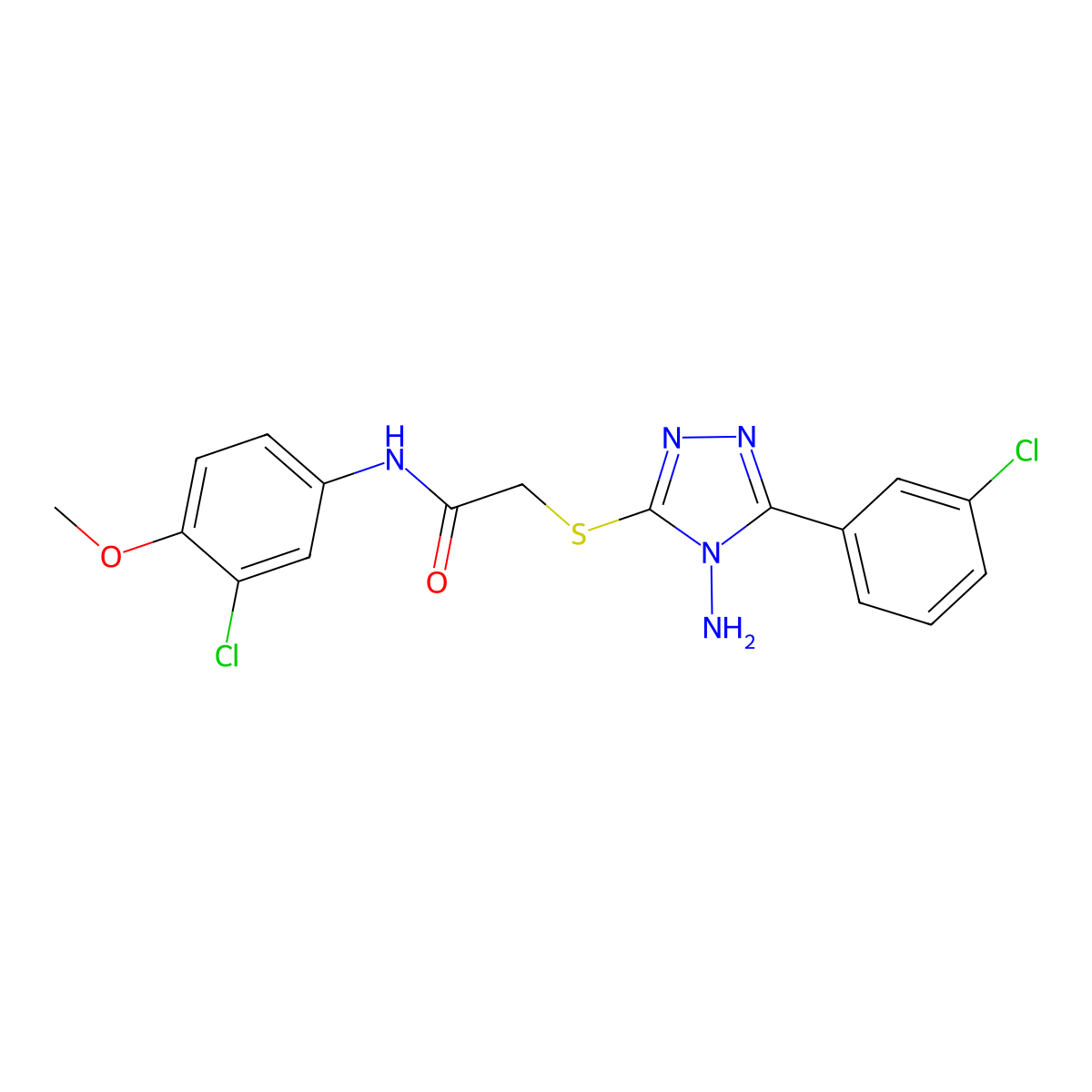 2-{[4-amino-5-(3-chlorophenyl)-4H-1,2,4-triazol-3-yl]sulfanyl}-N-(3-chloro-4-methoxyphenyl)acetamide molecular structure, CAS 842965-62-2