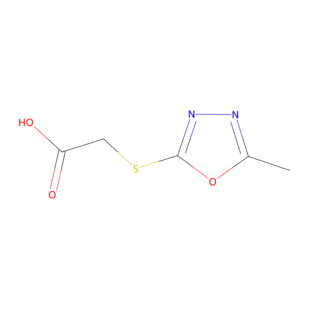 (5-Methyl-[1,3,4]oxadiazol-2-ylsulfanyl)-acetic acid molecular structure, CAS 842965-64-4