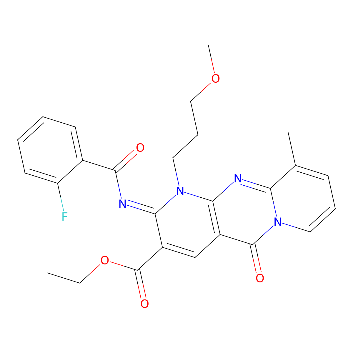 ethyl 2-[(2-fluorobenzoyl)imino]-1-(3-methoxypropyl)-10-methyl-5-oxo-1,5-dihydro-2H-dipyrido[1,2-a:2,3-d]pyrimidine-3-carboxylate molecular structure, CAS 842965-87-1