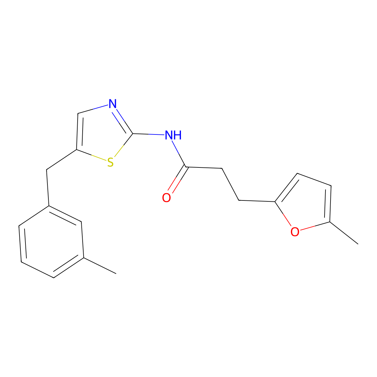N-[5-(3-methylbenzyl)-1,3-thiazol-2-yl]-3-(5-methylfuran-2-yl)propanamide molecular structure, CAS 842968-42-7