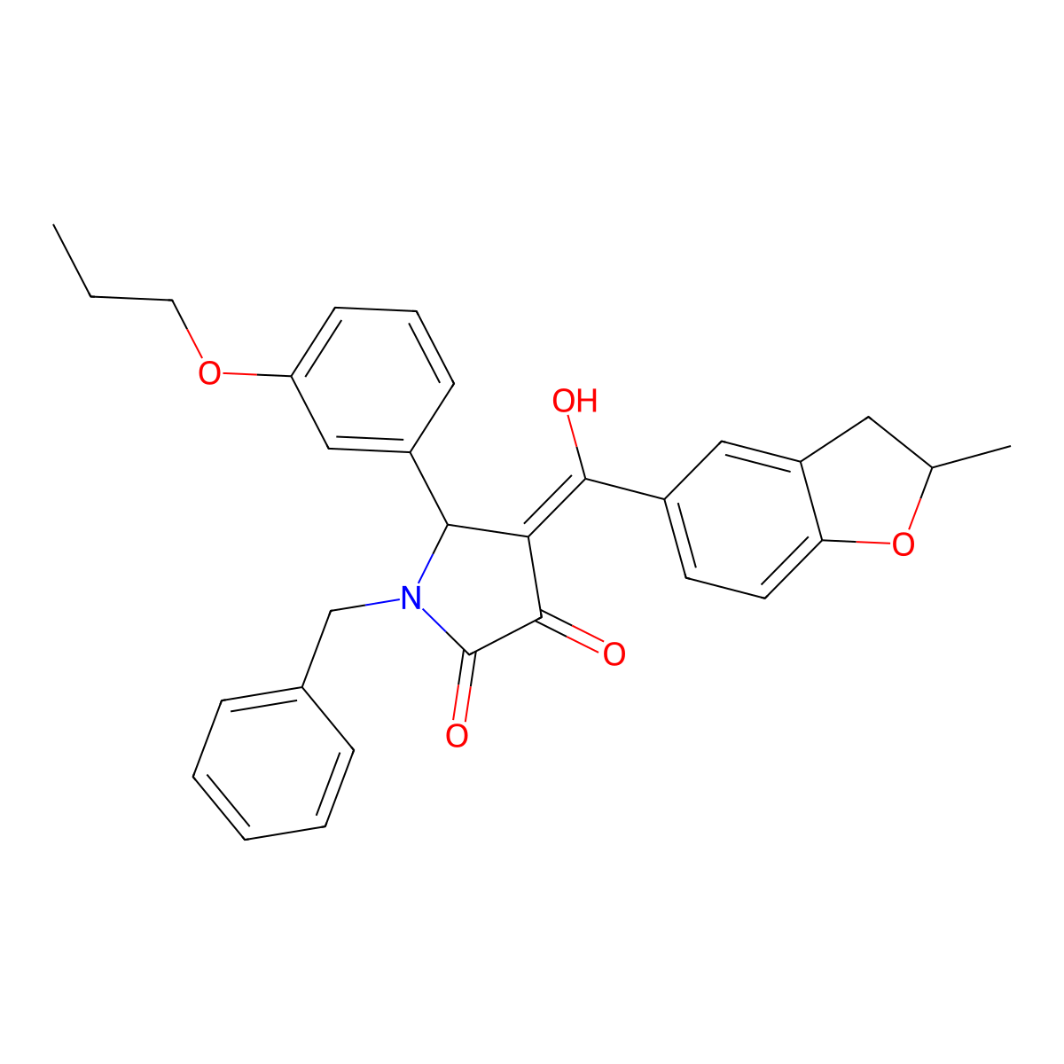 1-benzyl-3-hydroxy-4-(2-methyl-2,3-dihydro-1-benzofuran-5-carbonyl)-5-(3-propoxyphenyl)-2,5-dihydro-1H-pyrrol-2-one molecular structure, CAS 842969-02-2