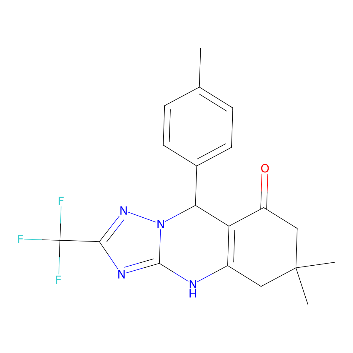 6,6-Dimethyl-9-(4-methylphenyl)-2-(trifluoromethyl)-5,6,7,9-tetrahydro[1,2,4]triazolo[5,1-b]quinazolin-8-ol molecular structure, CAS 842969-54-4