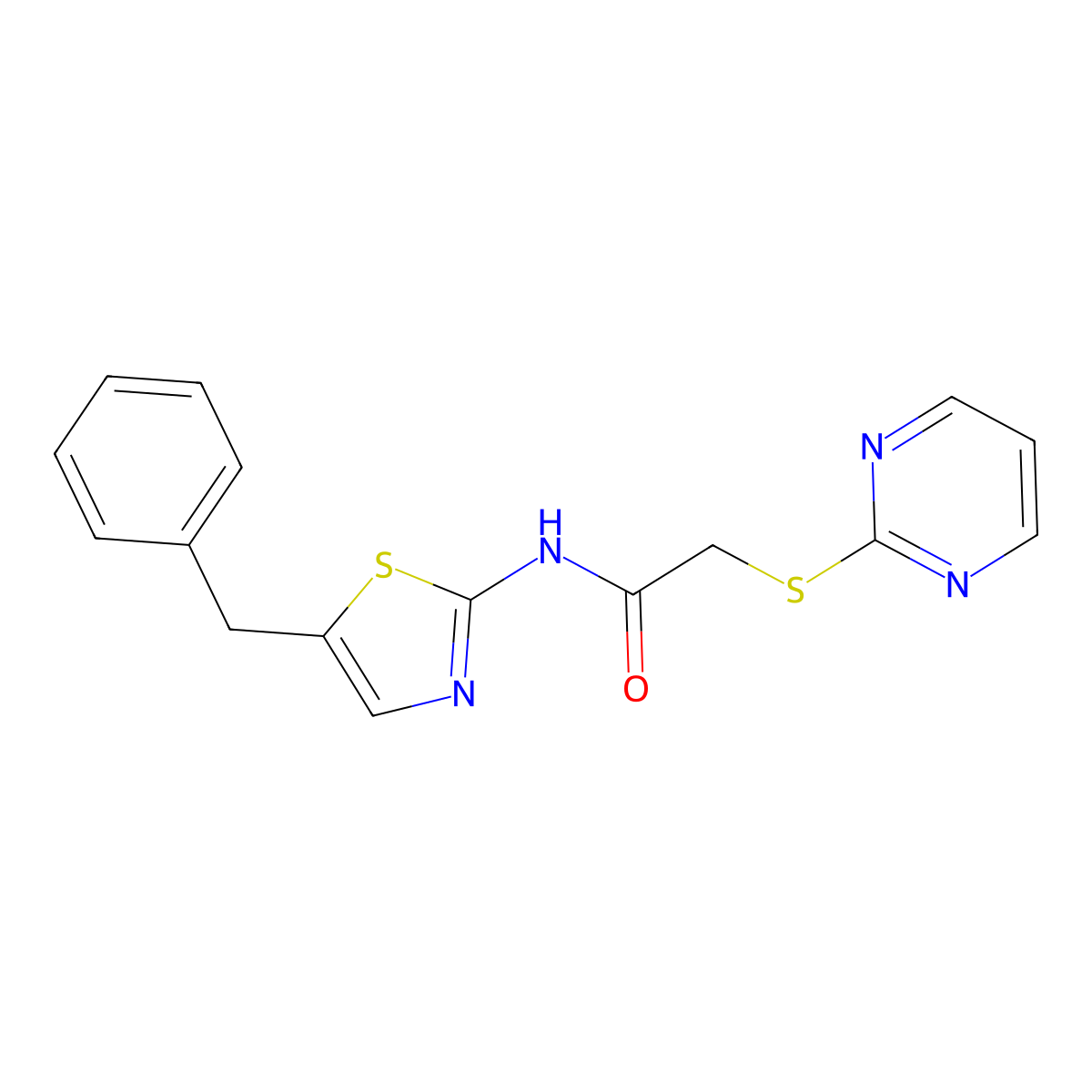 N-(5-benzyl-1,3-thiazol-2-yl)-2-pyrimidin-2-ylsulfanylacetamide molecular structure, CAS 842970-63-2