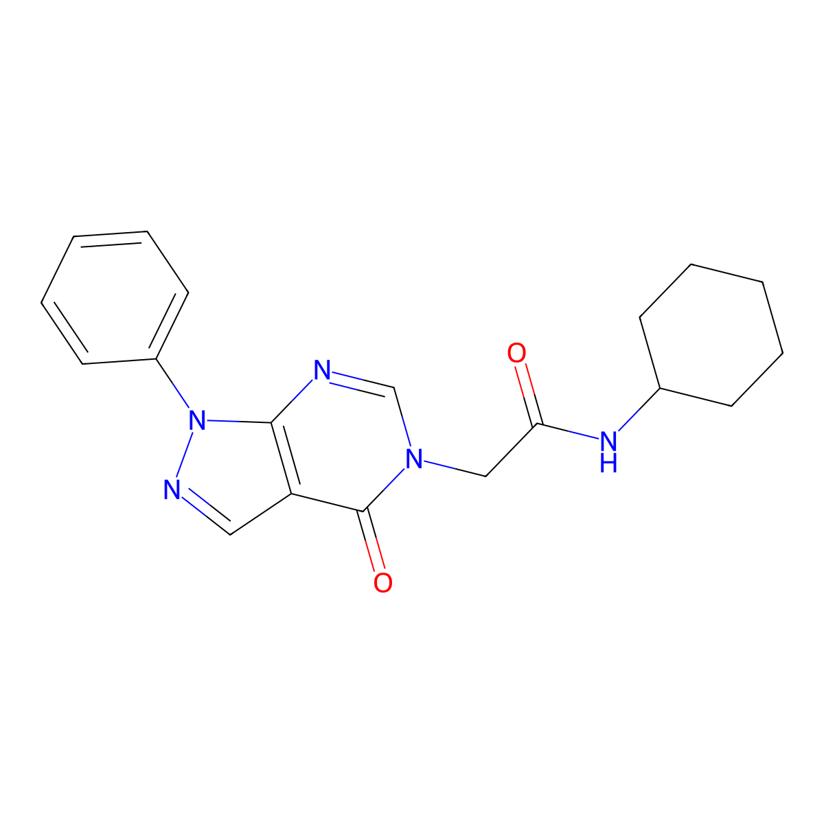 N-cyclohexyl-2-(4-oxo-1-phenyl-1H-pyrazolo[3,4-d]pyrimidin-5(4H)-yl)acetamide molecular structure, CAS 842970-86-9