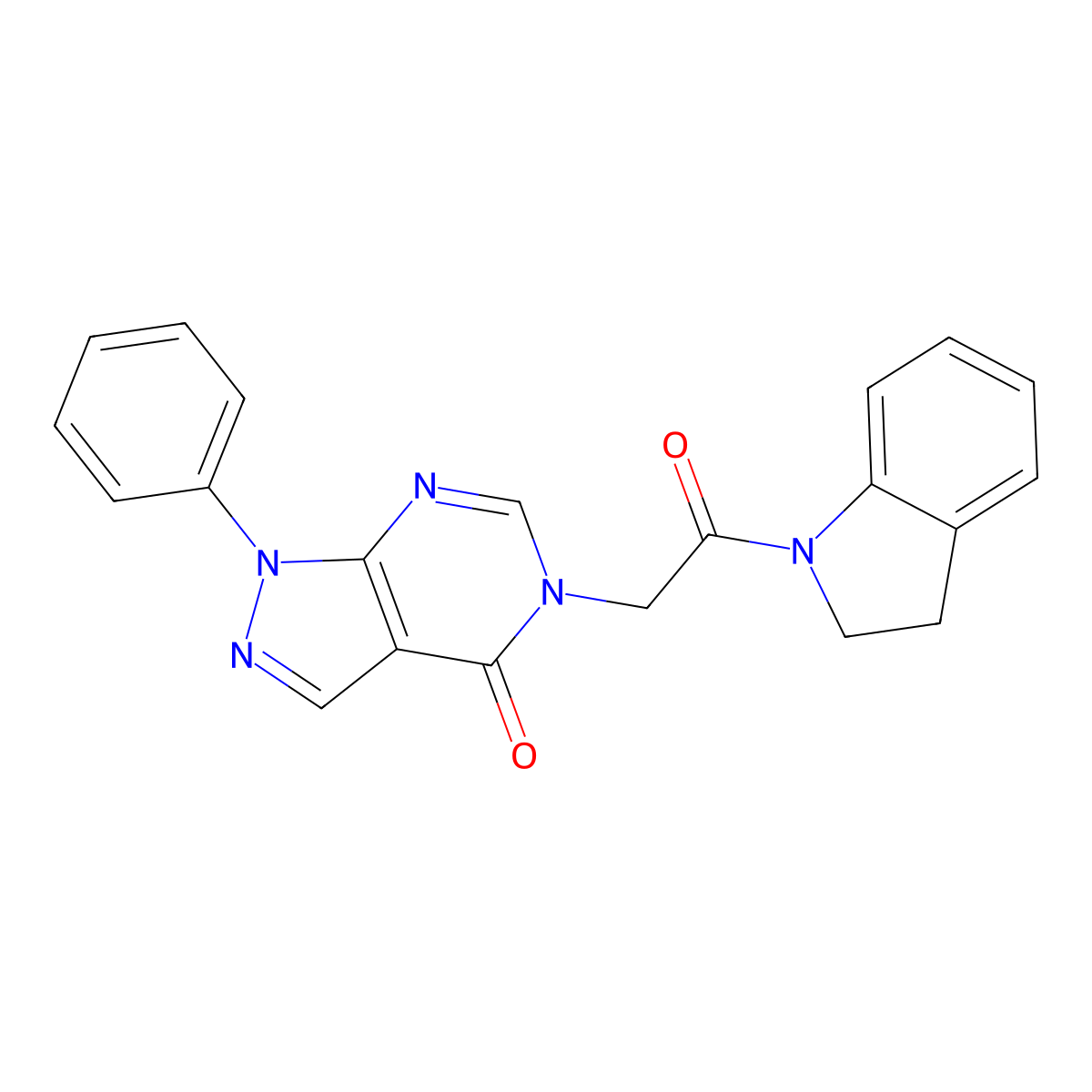 5-(2-(indolin-1-yl)-2-oxoethyl)-1-phenyl-1H-pyrazolo[3,4-d]pyrimidin-4(5H)-one molecular structure, CAS 842970-91-6